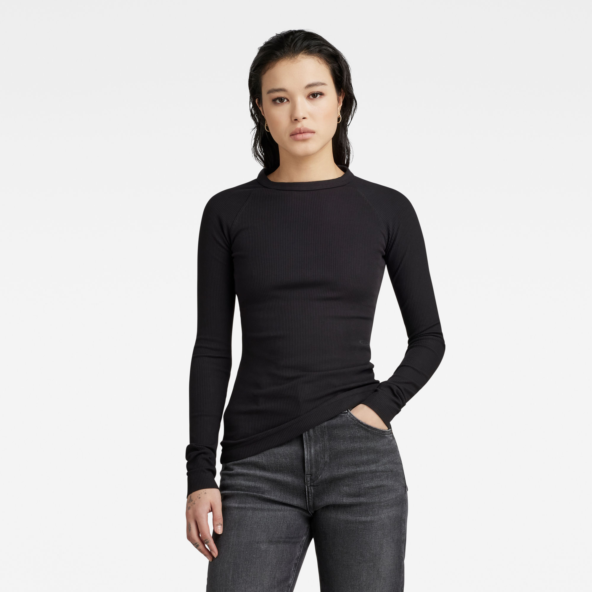 

Slim Rib Top - Schwarz - Damen
