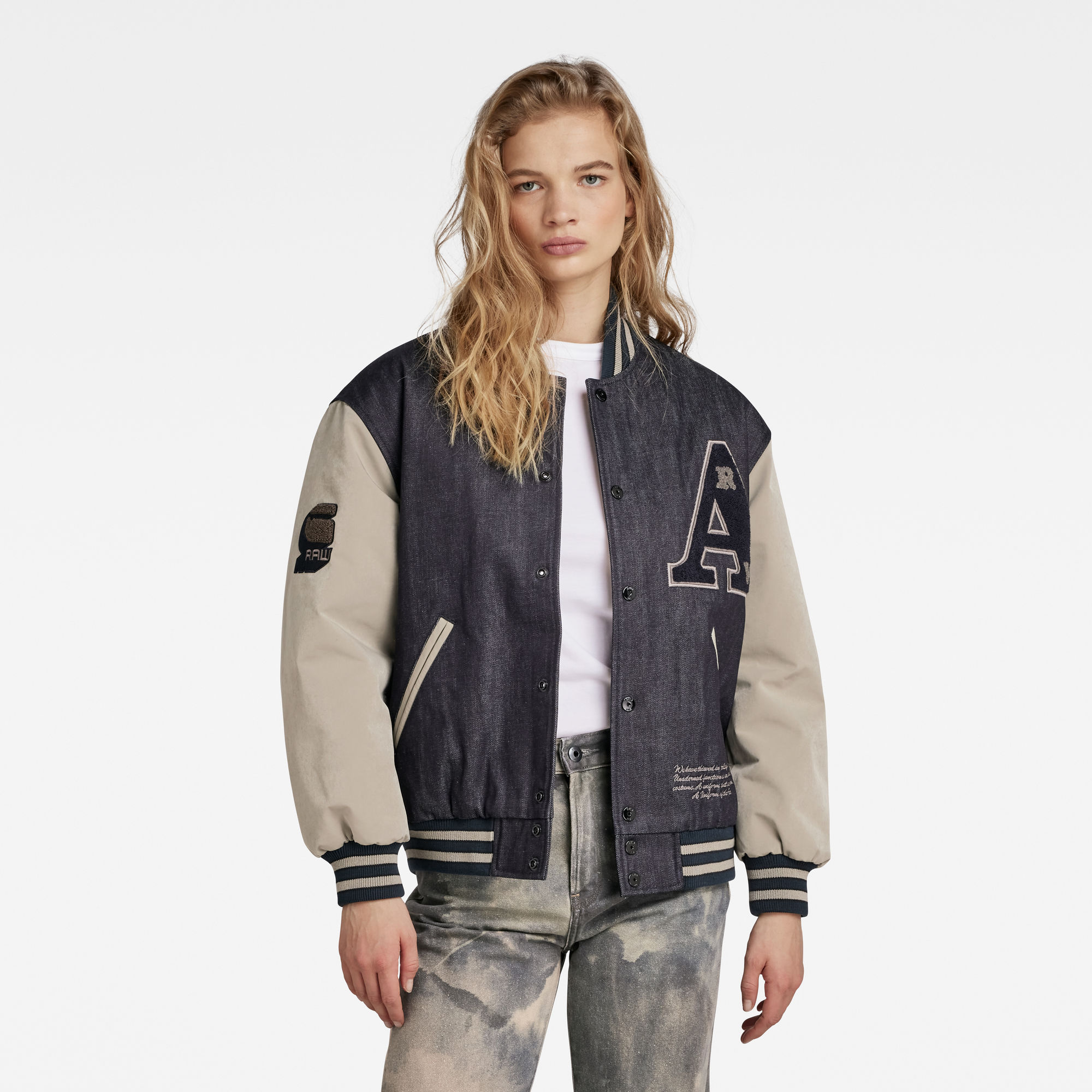

Premium Varsity Oversized Bomberjacke - Dunkelblau - Damen