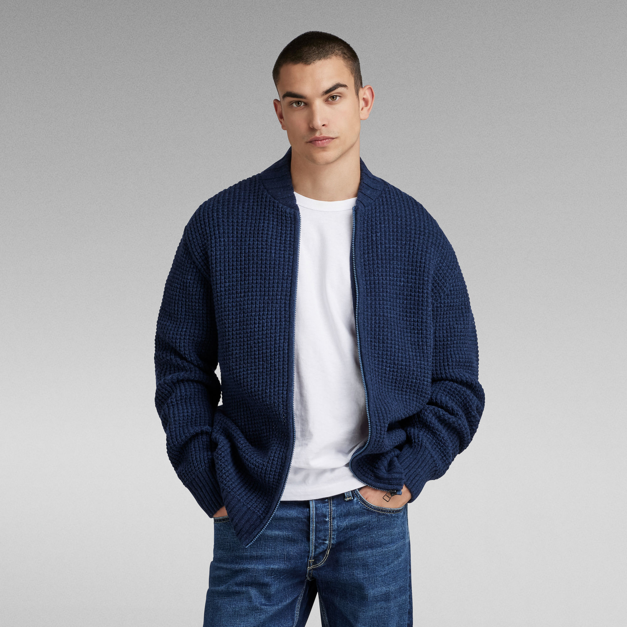 

Chunky Gebreid Vest Met Rits - Midden blauw - Heren