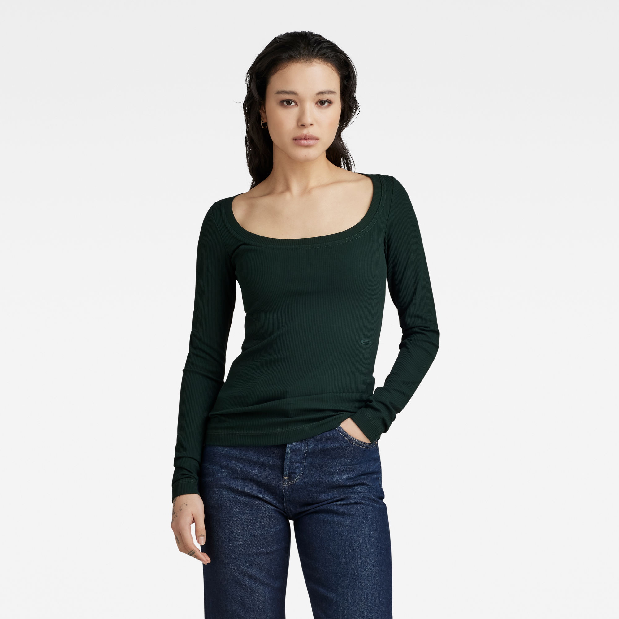 

Slim Rib Scoop Top - Grün - Damen