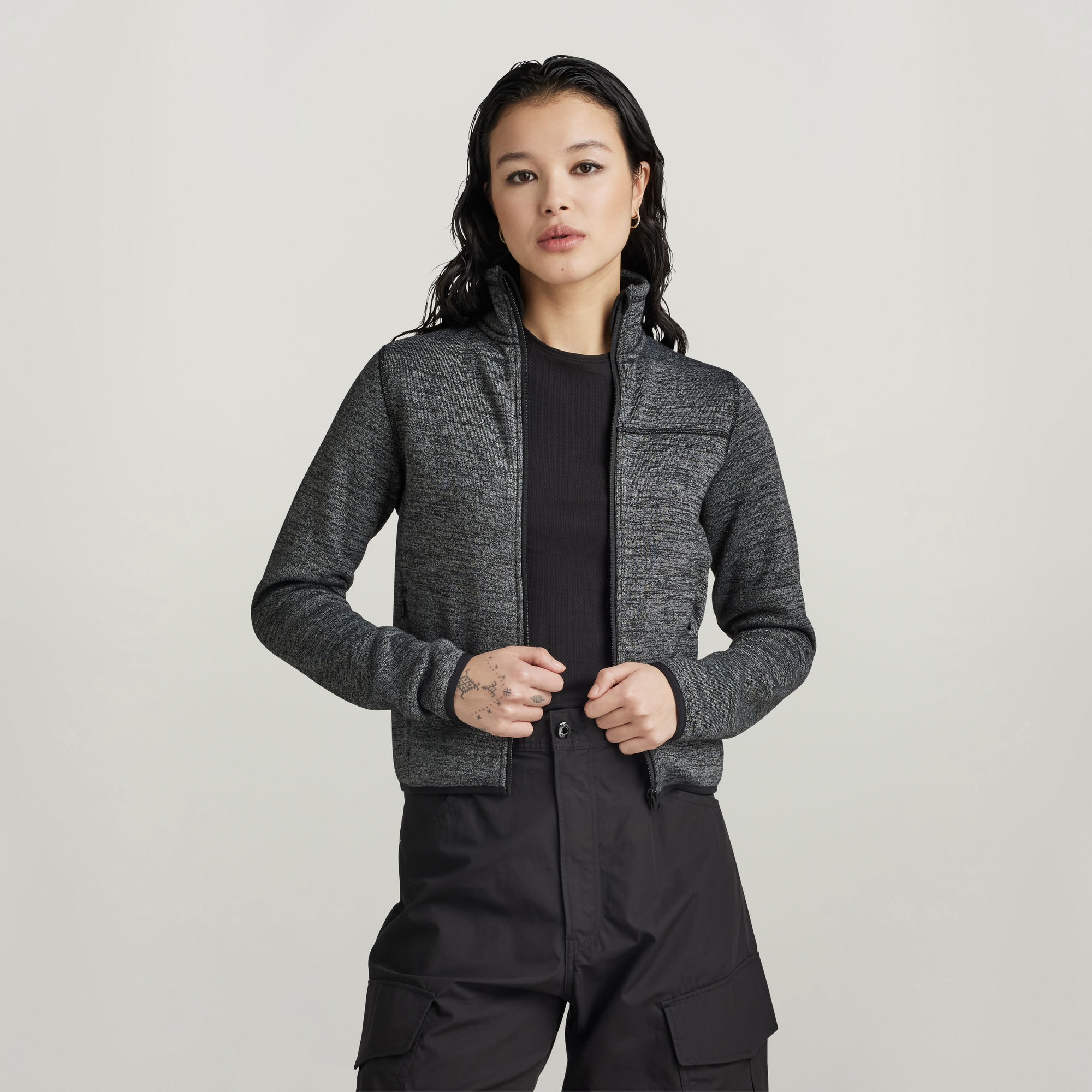 

Fleece Zip Slim Sweatshirt - Schwarz - Damen