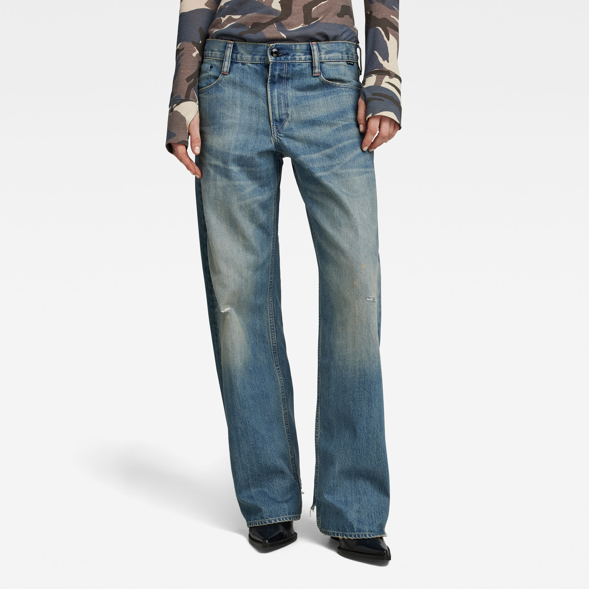 

Judee Low Waist Loose Destroyed Jeans - Midden blauw - Dames