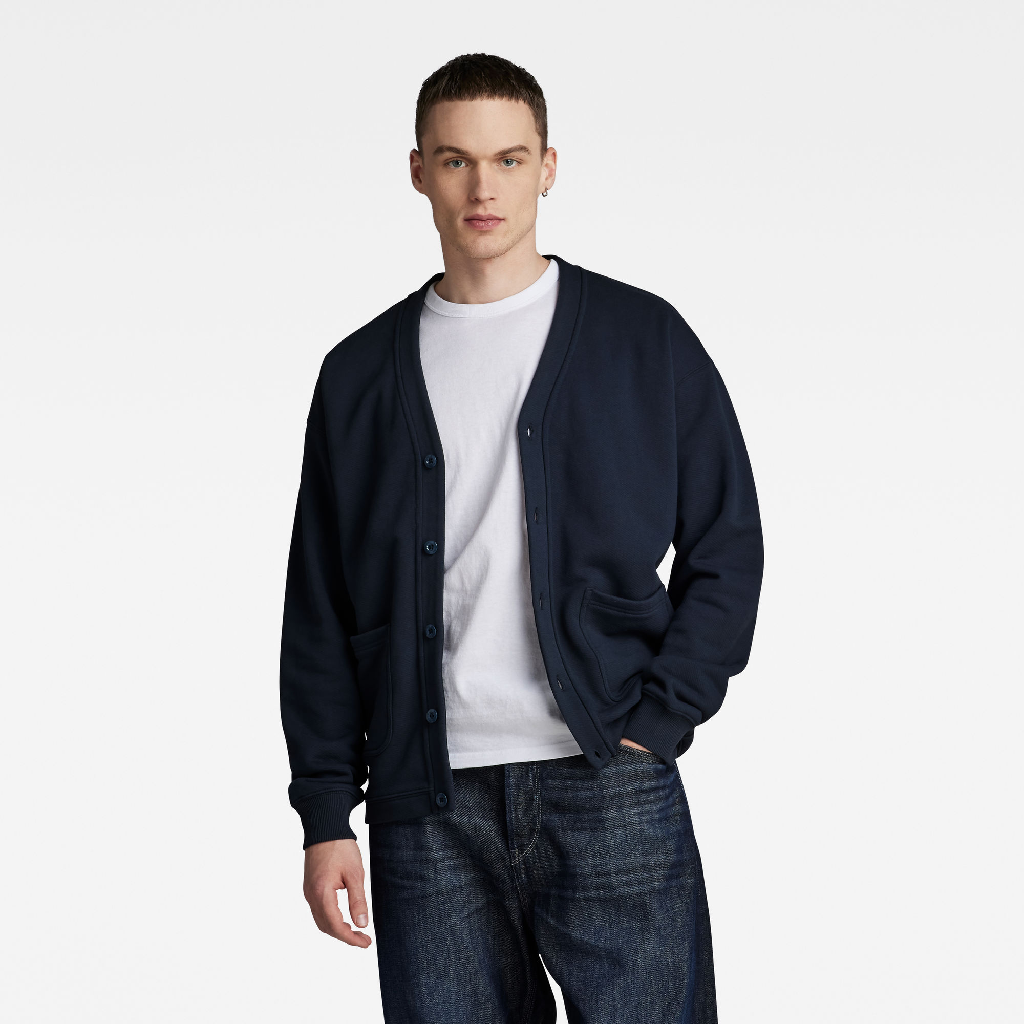 

Essential Cardigan Relaxed Sweater - Dark blue - Men