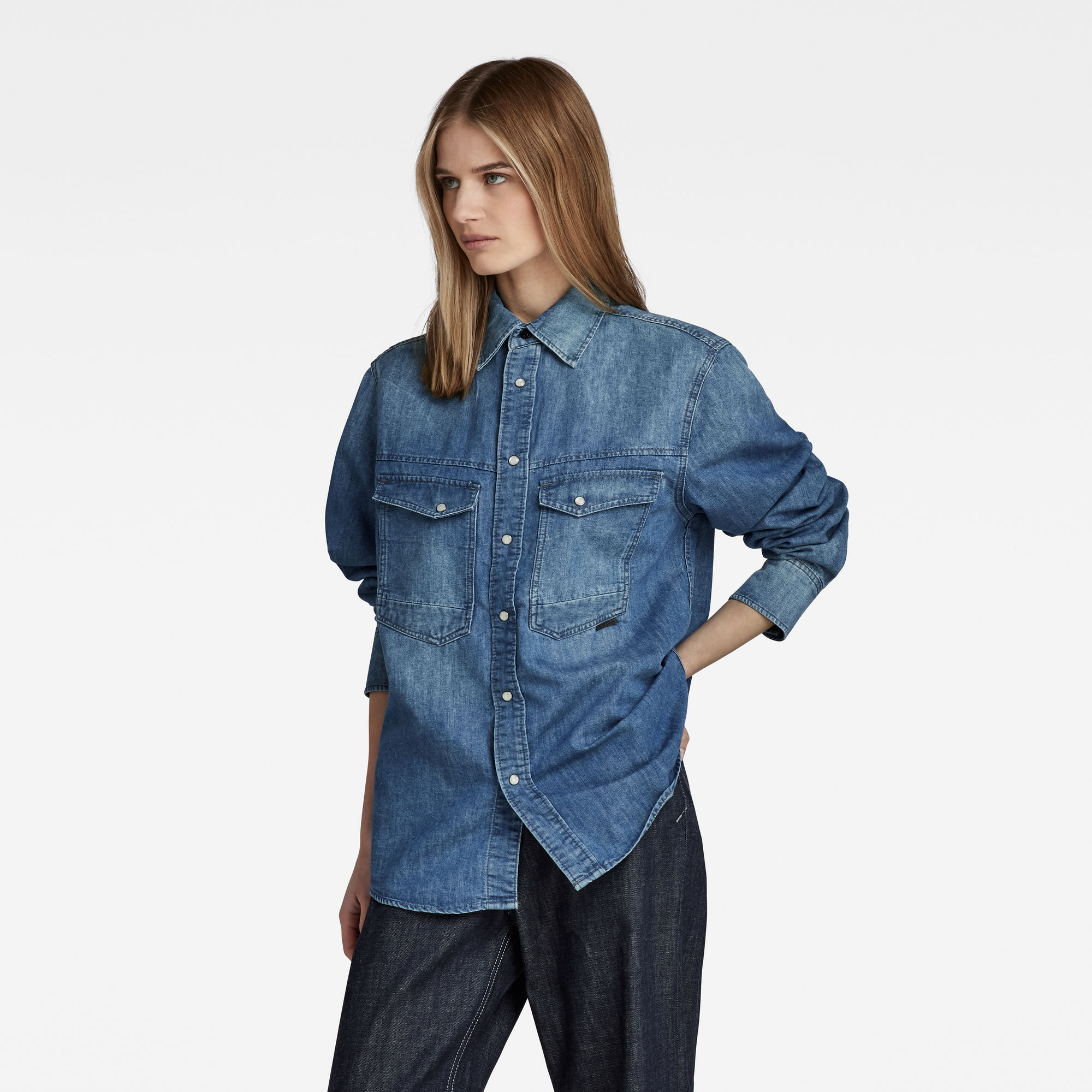 G-Star RAW Unisex Premium Dakota Regular Shirt Evergreen Midden blauw Heren