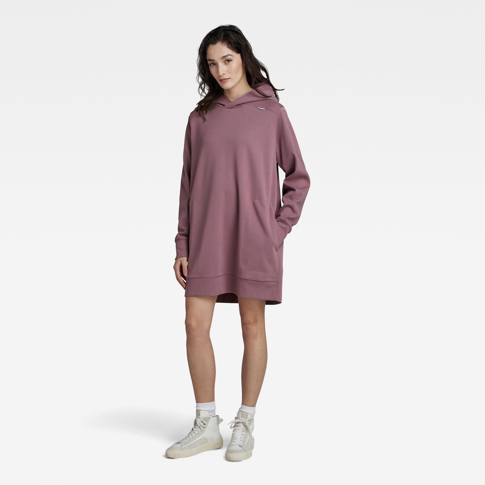 

Fabric Mix Loose Hoodie Dress - Purple - Women