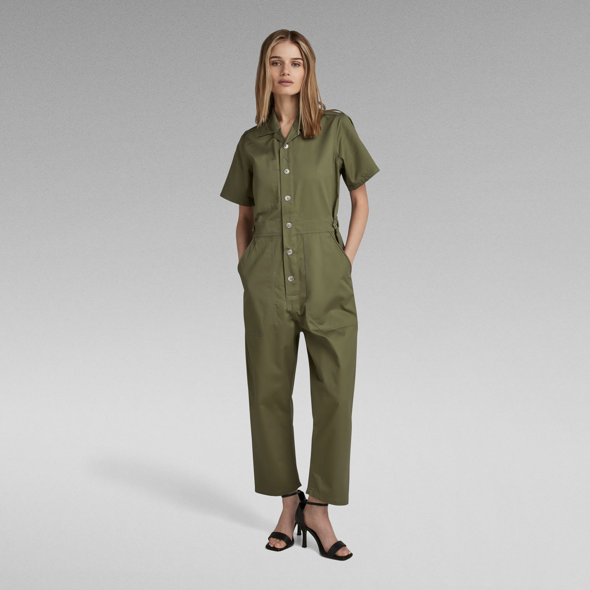 

Relaxed Short Sleeve Jumpsuit - Green - Women