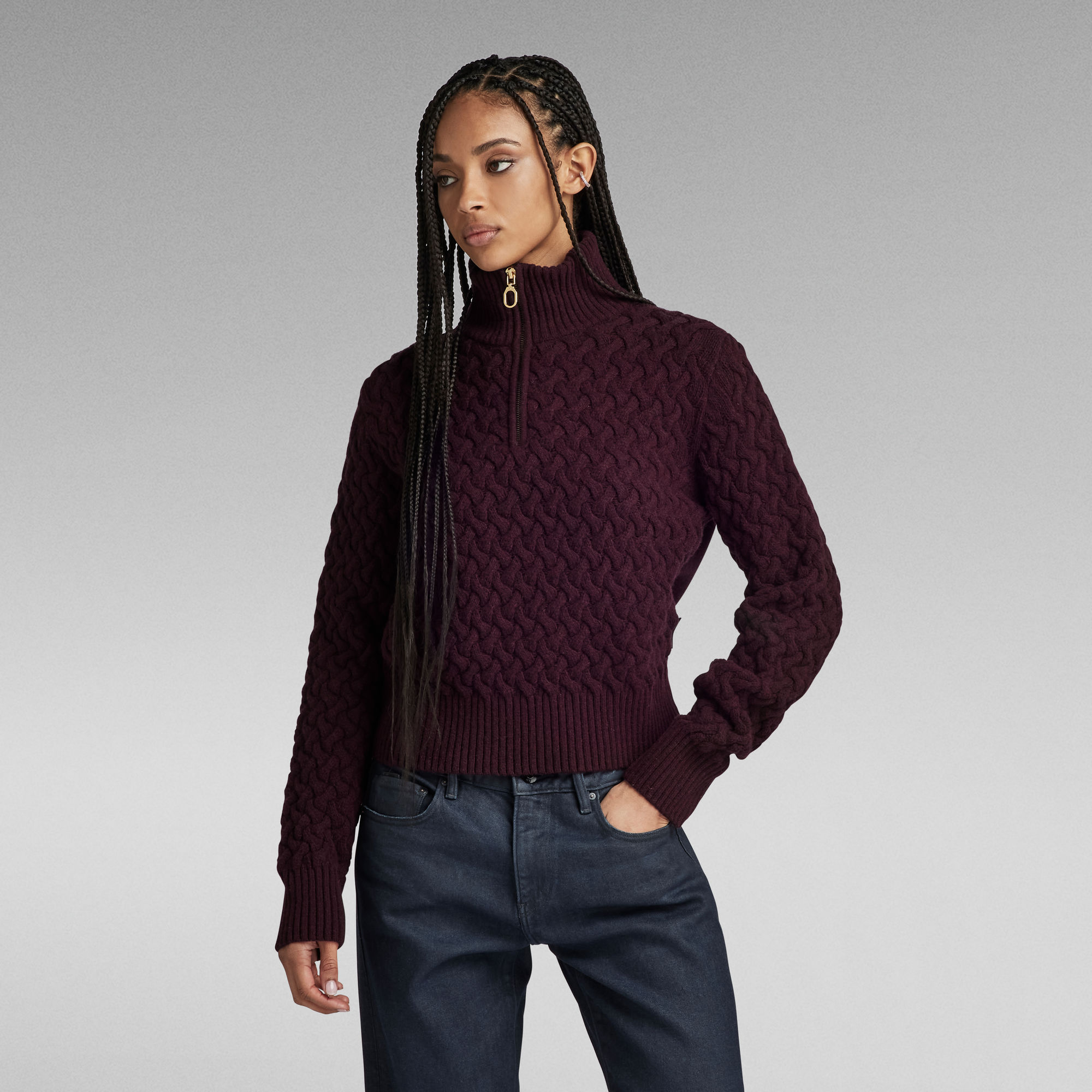 

Chunky Knitted Skipper Sweater - Purple - Women