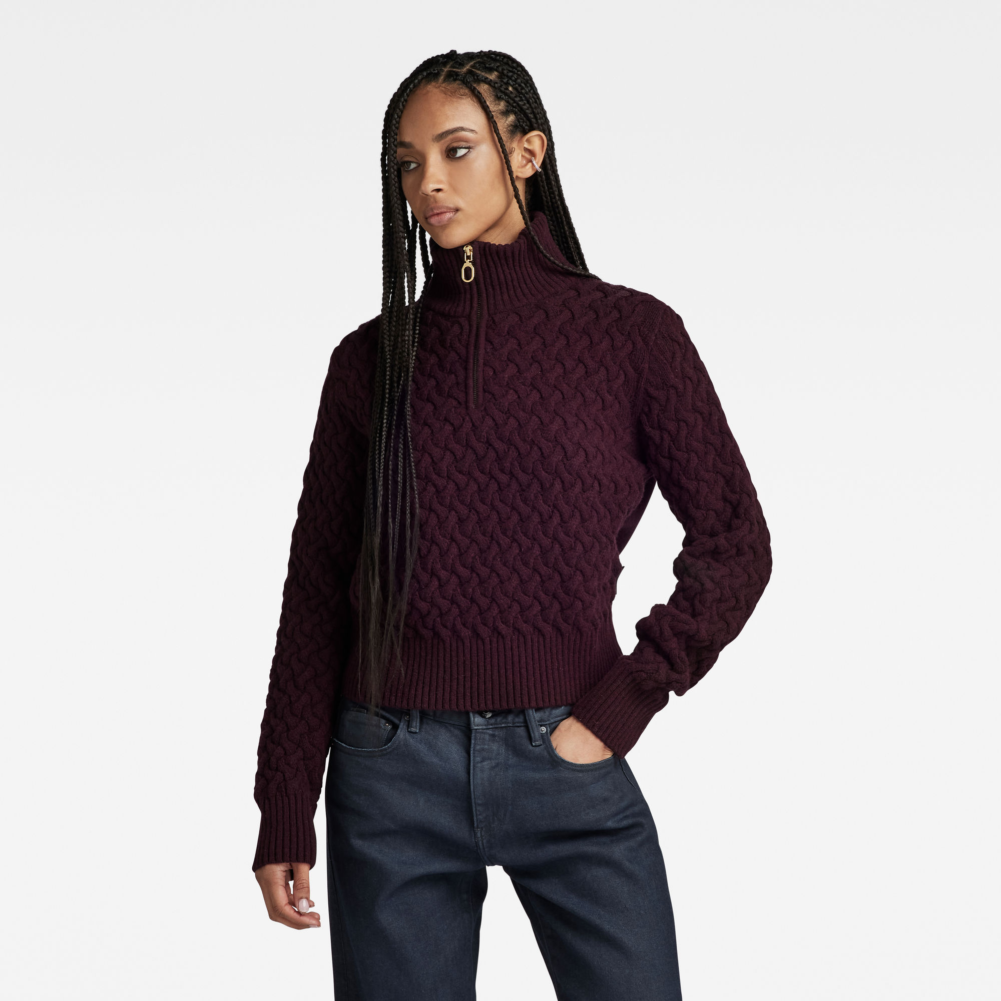 

Chunky Knitted Skipper Sweater - Purple - Women