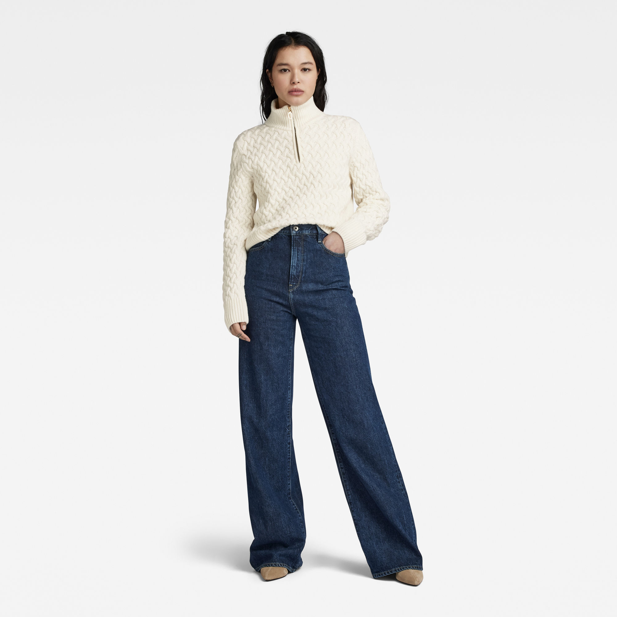 

Chunky Knitted Skipper Pullover - Beige - Damen