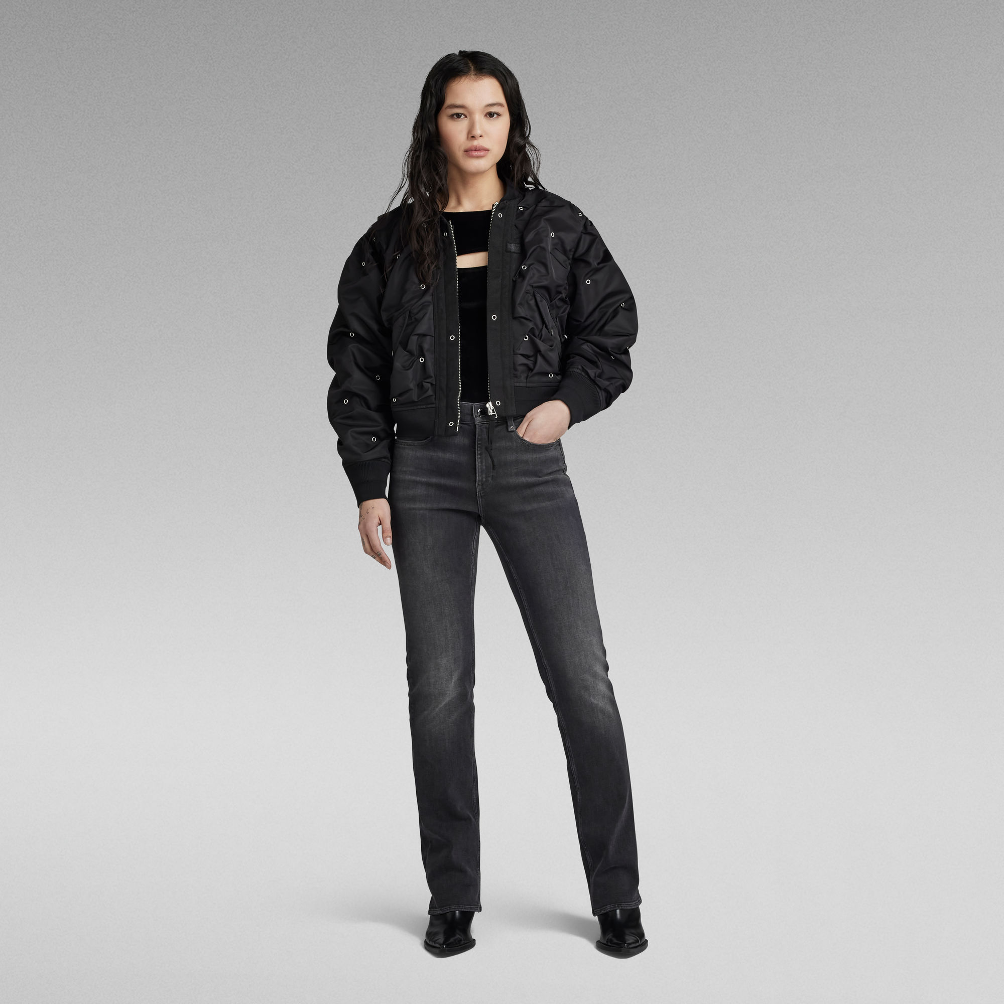 Cropped Party Bomber - Schwarz - Damen