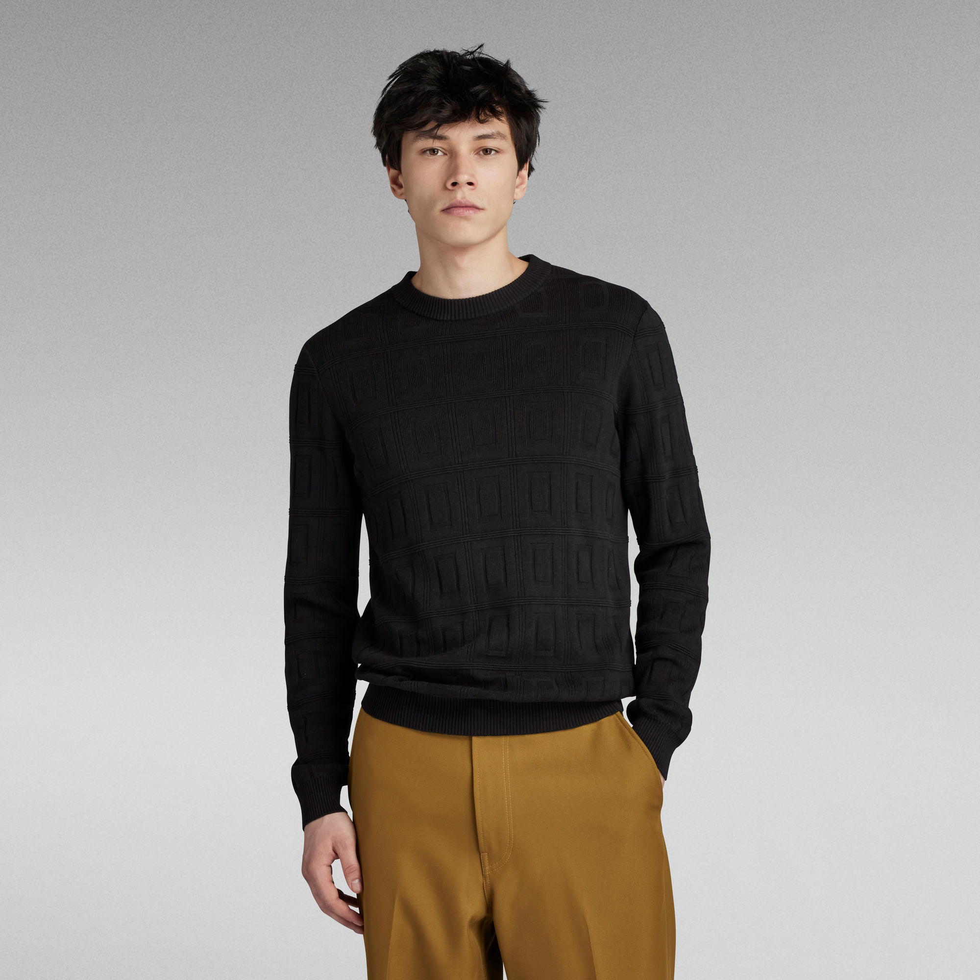 

Table Structure Knitted Sweater - Black - Men