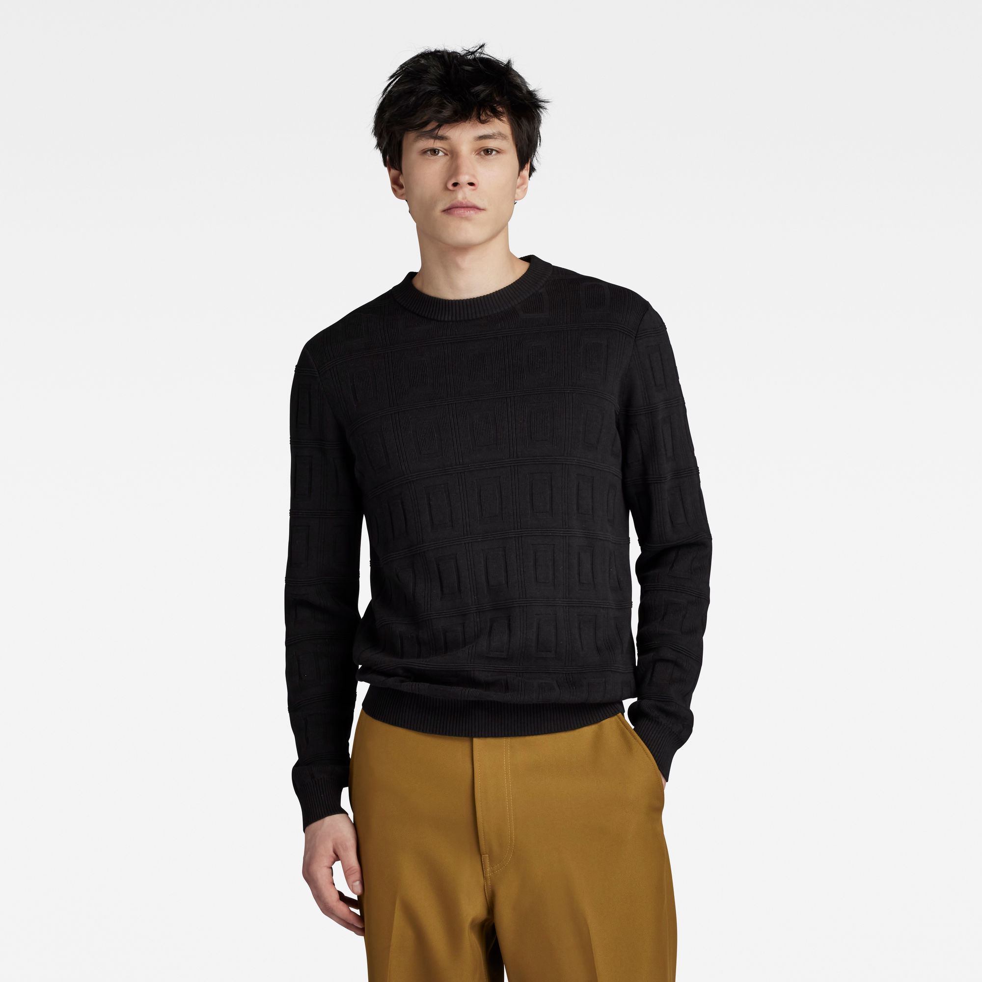 

Table Structure Knitted Sweater - Black - Men