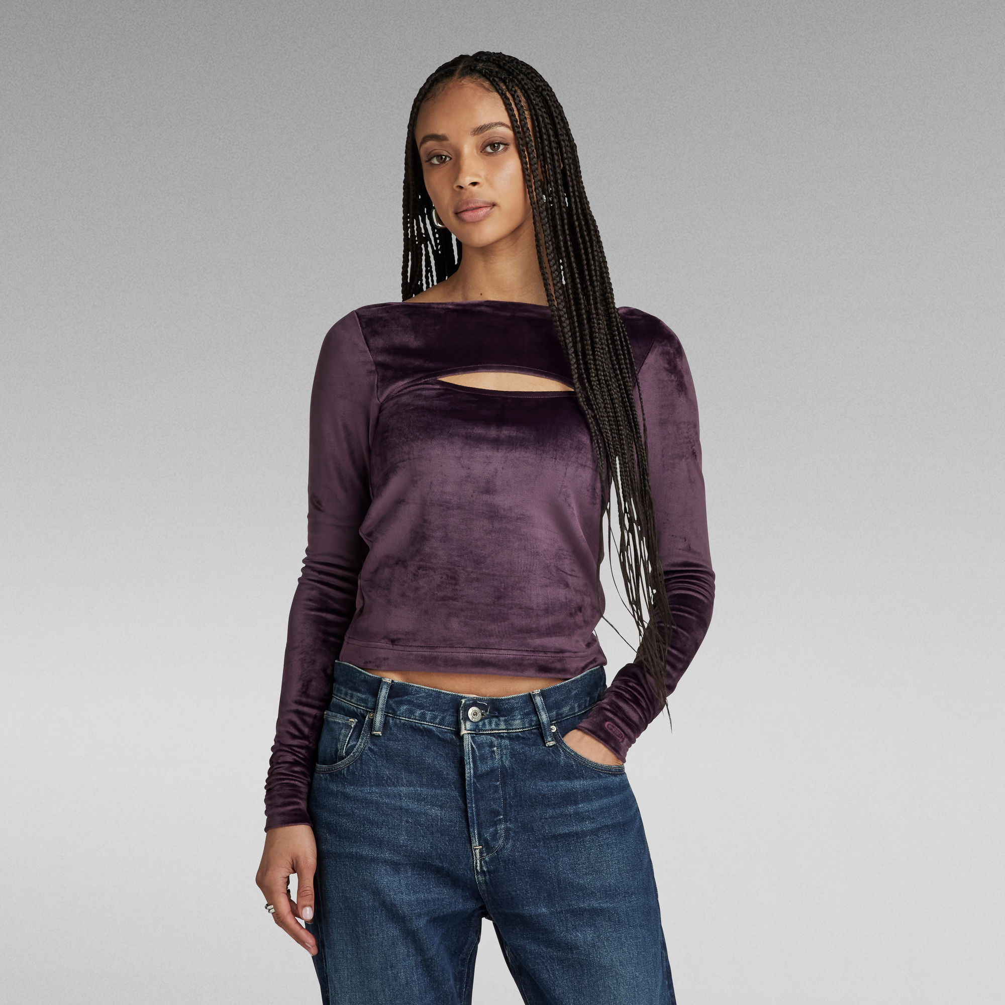 Cut-Out Slim Boatneck Top - Lila - Damen