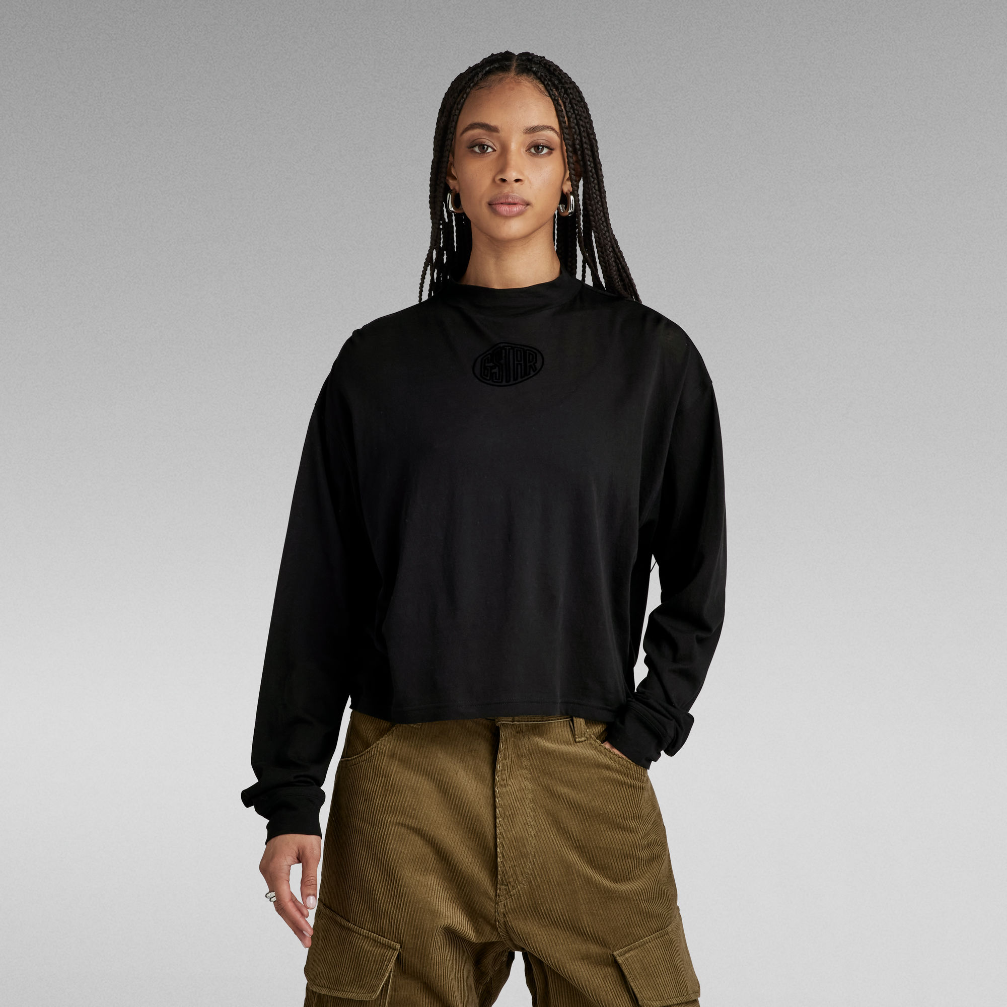 

Mock Graphic Loose Top - Black - Women