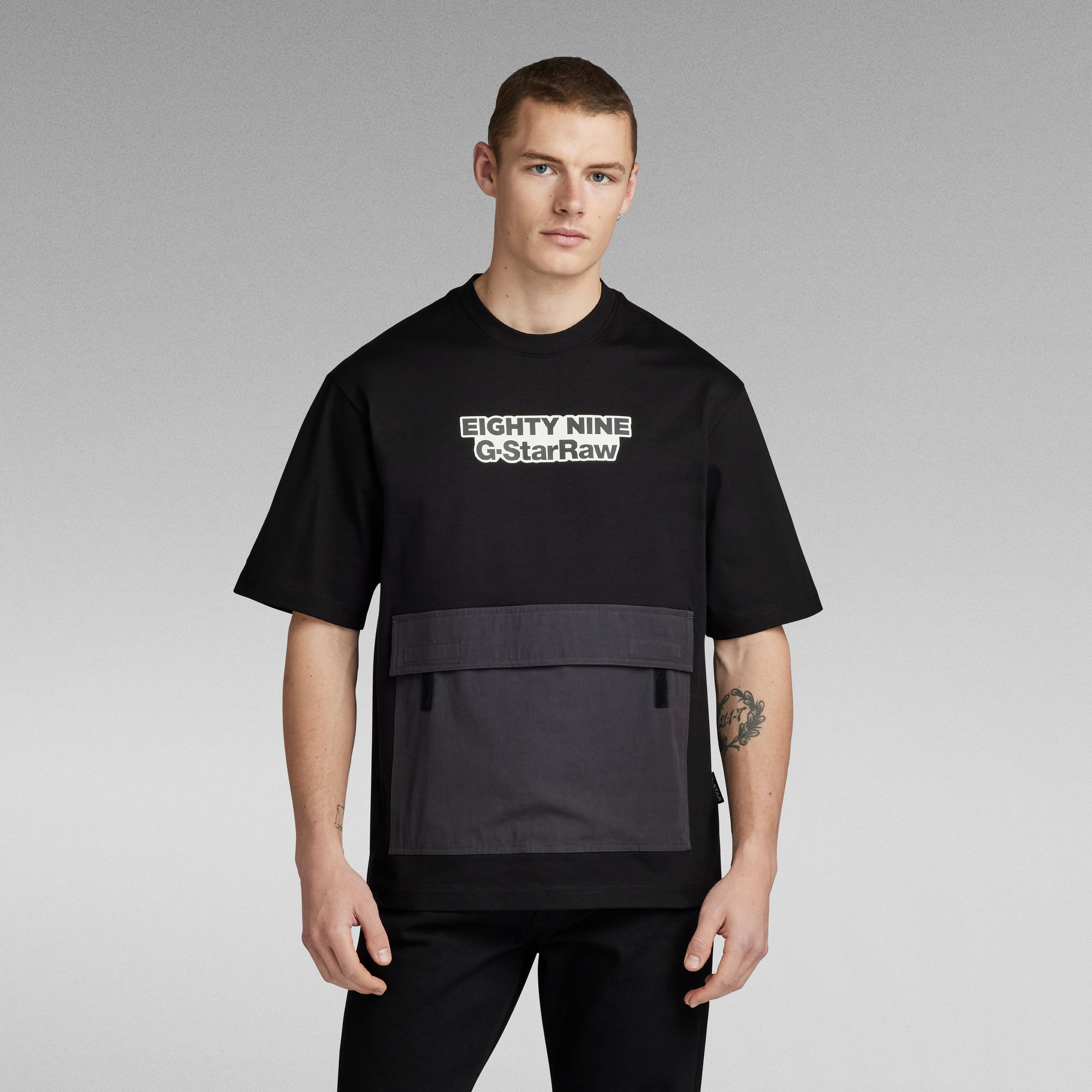 G-Star RAW Fabric Mix Boxy T-Shirt Zwart Heren