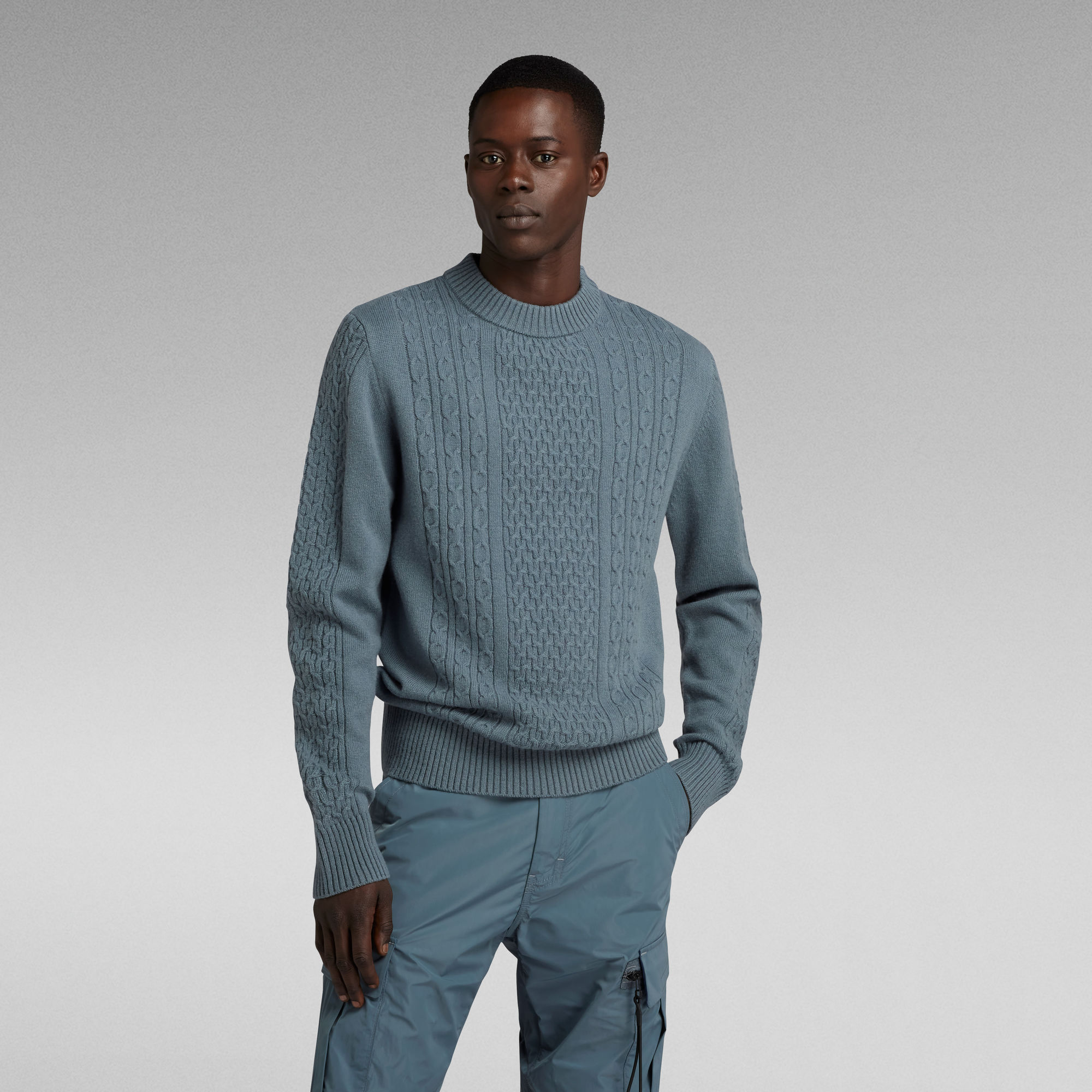 Cable Knitted Pullover - Grau - Herren