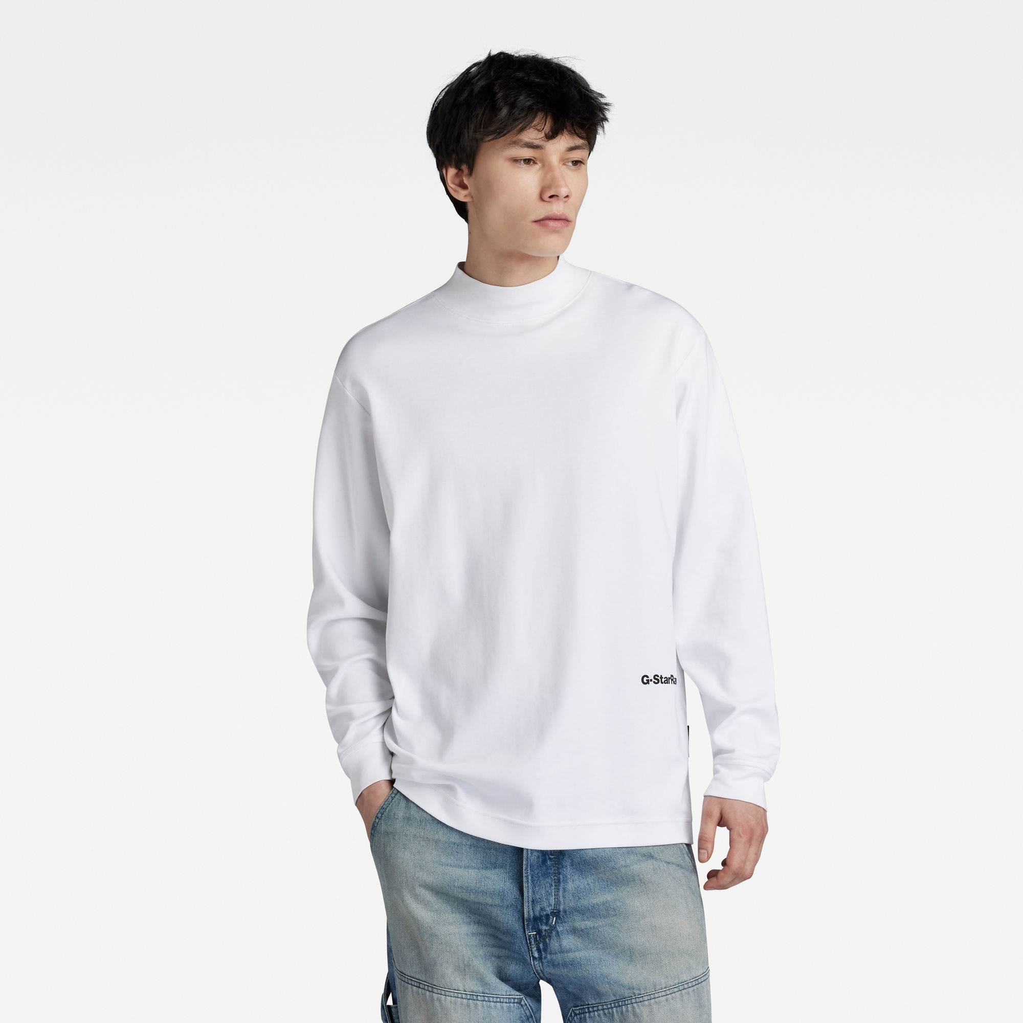 

Mock Neck Loose T-shirt - White - Men