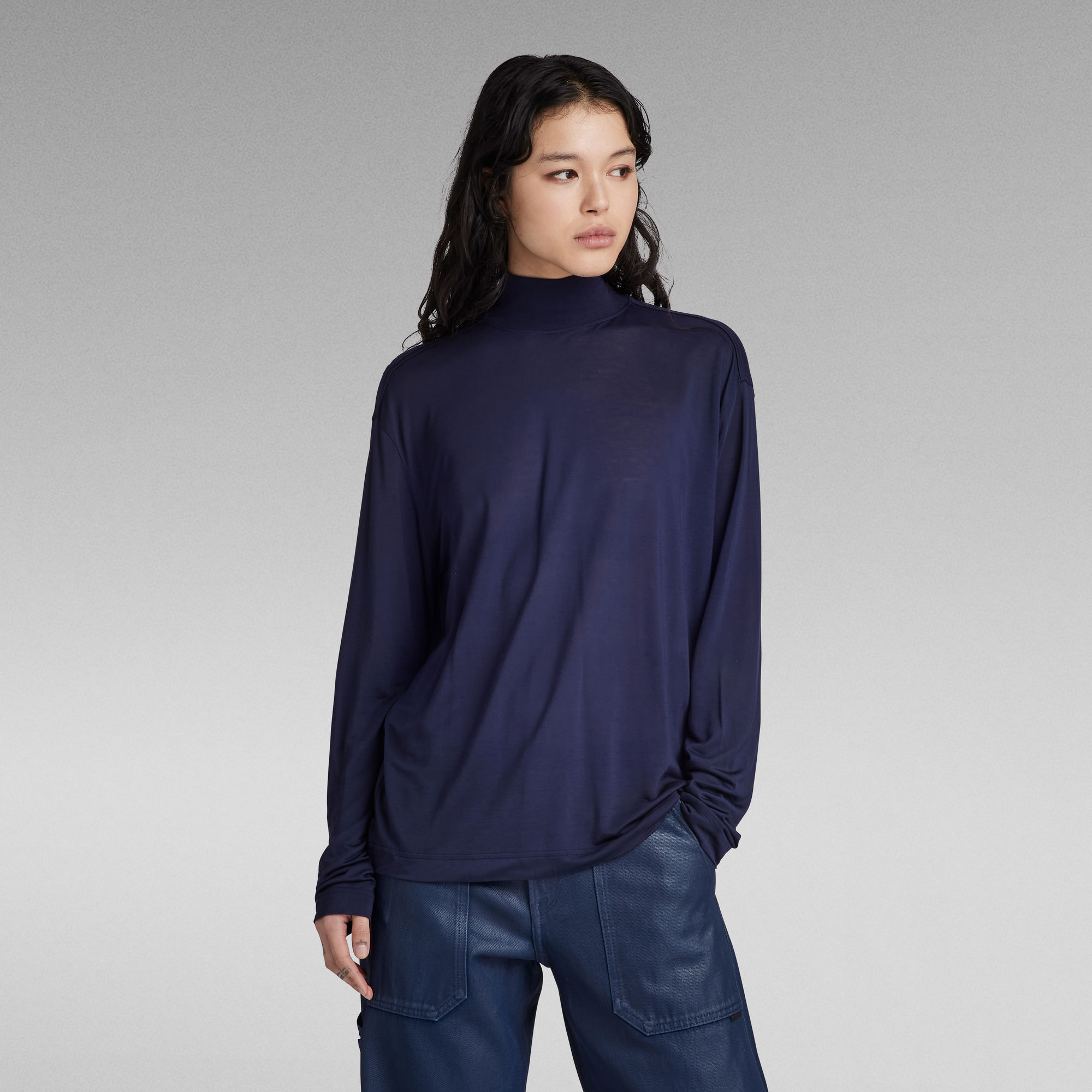 

Essential Mock Loose Top - Dark blue - Women