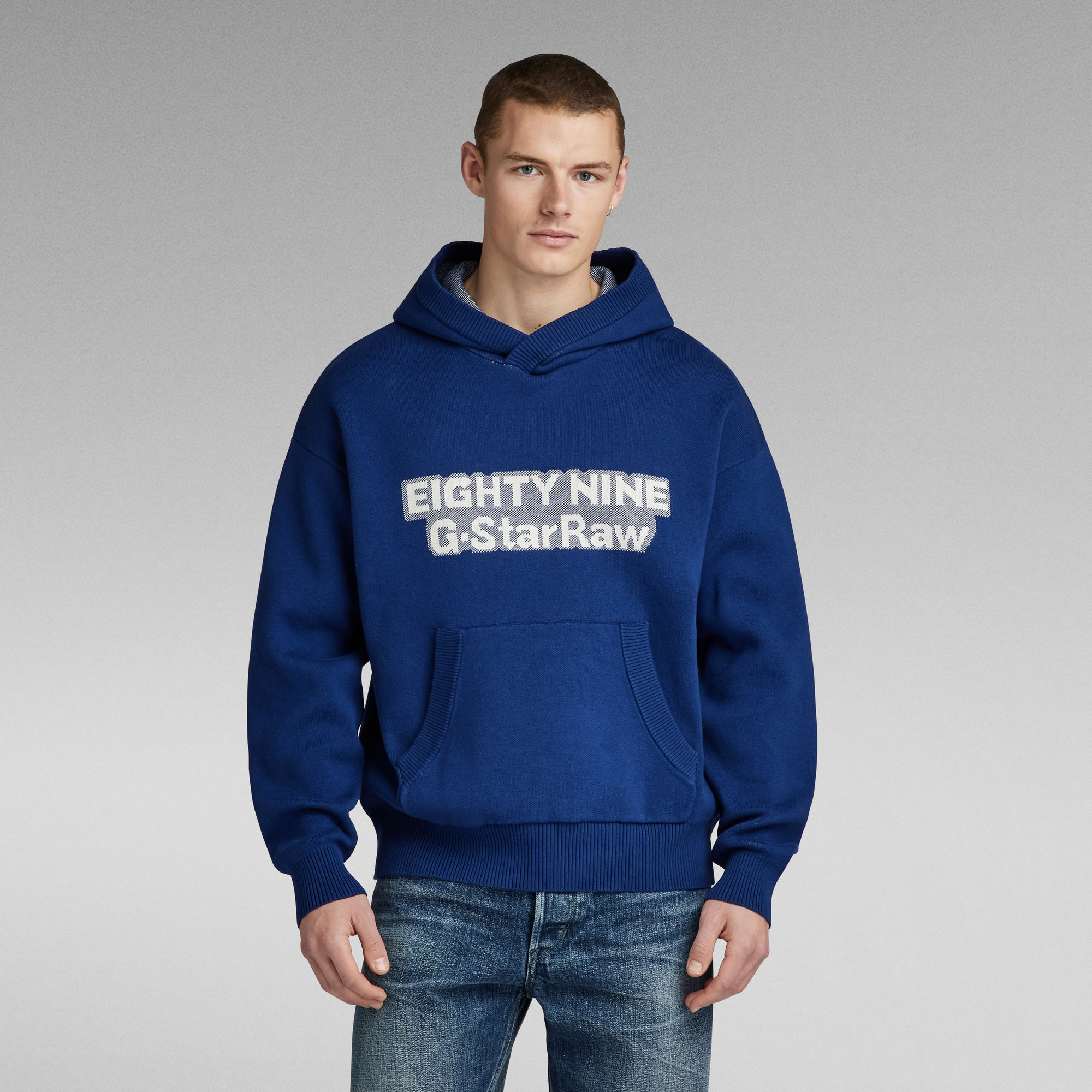 

Graphic Loose Knitted Hoodie - Medium blue - Men