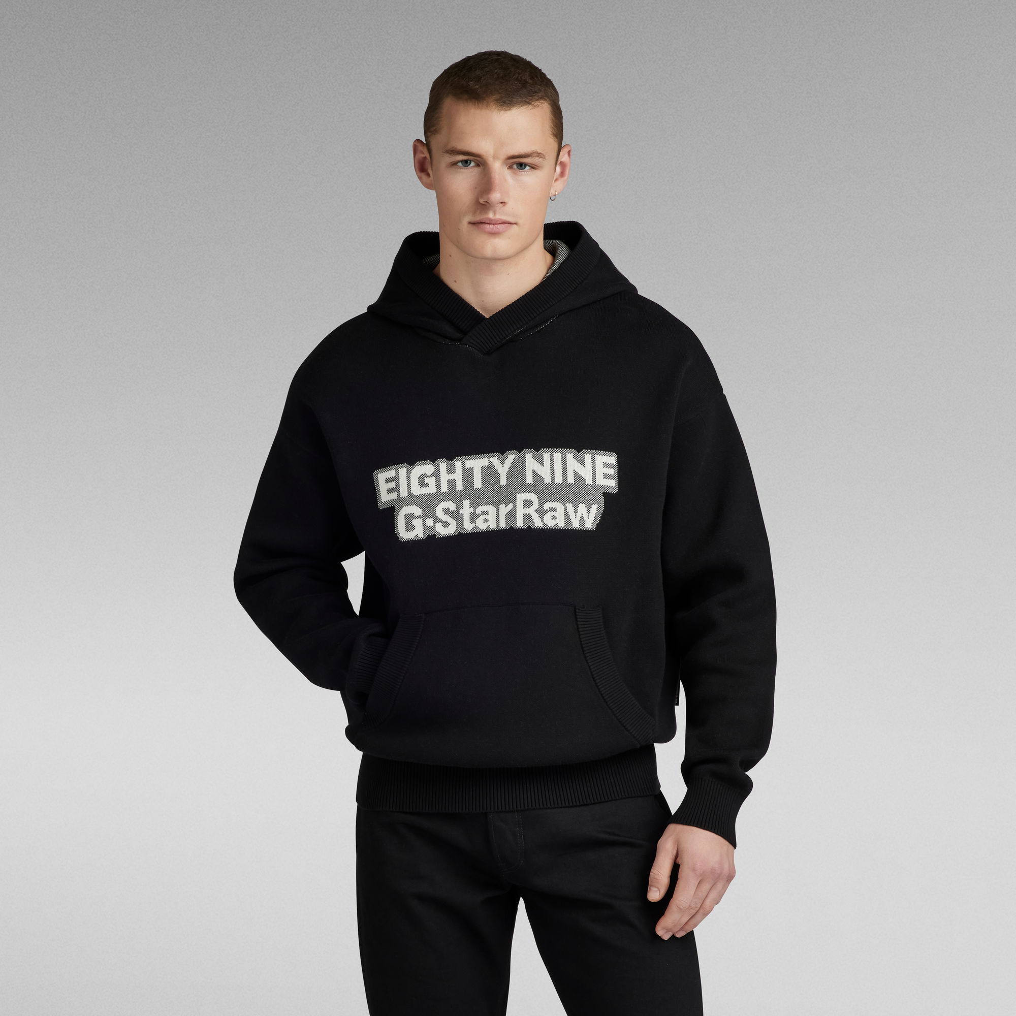 

Graphic Loose Knitted Hoodie - Black - Men