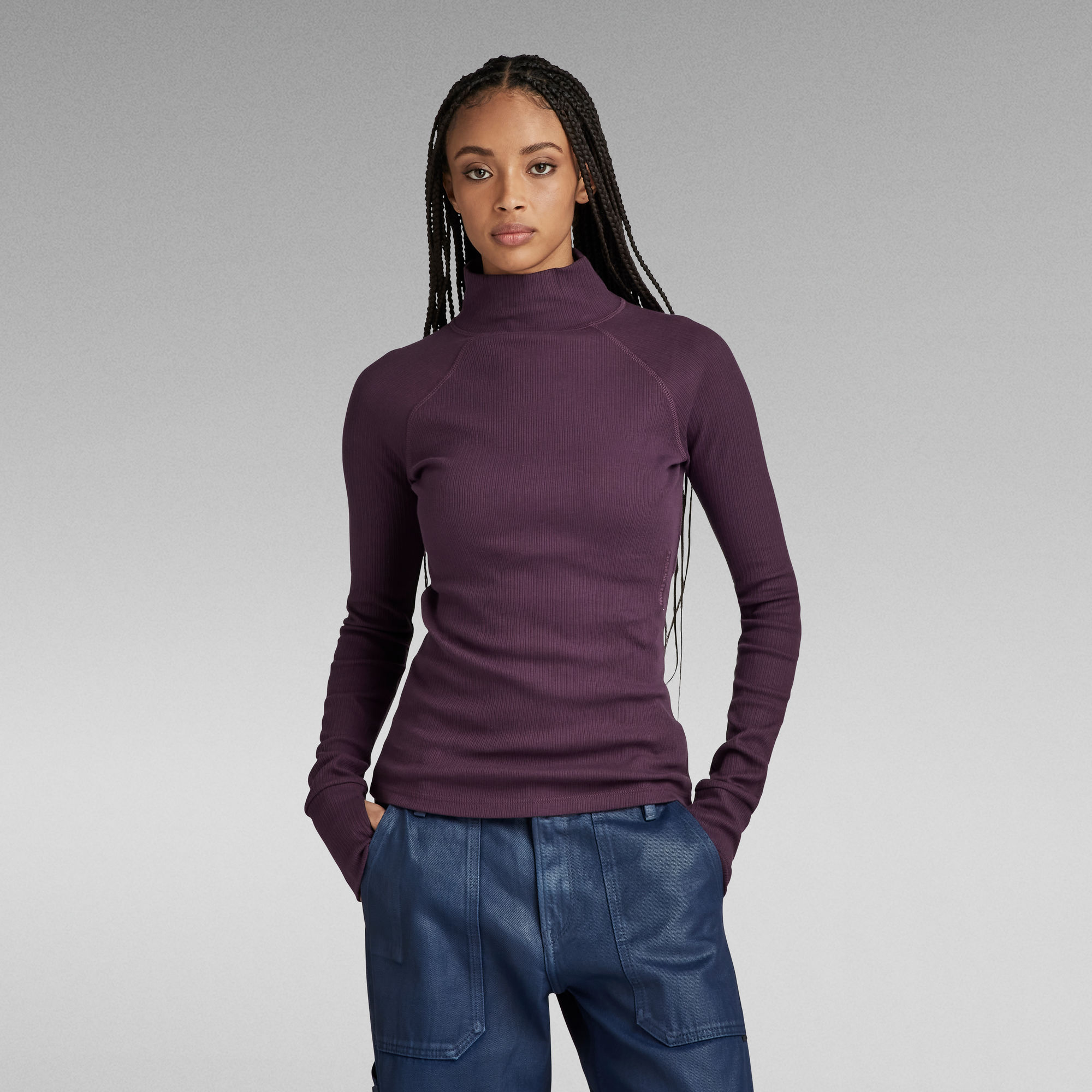 

Slim Rib Mock Top - Purple - Women