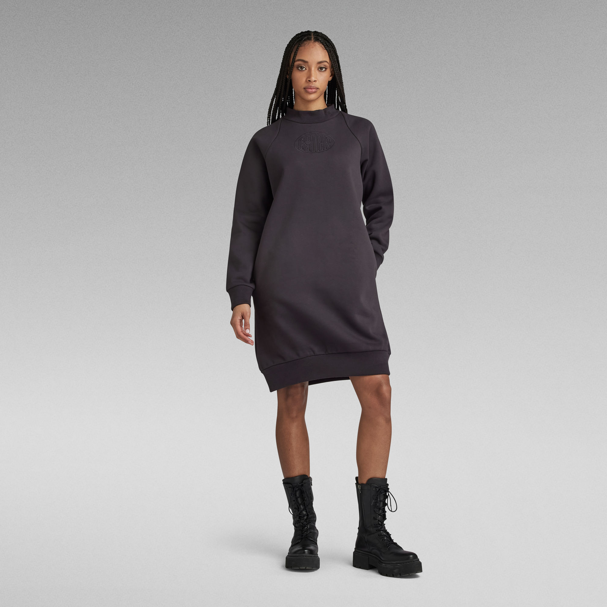 Mock Raglan Sweat Kleid - Grau - Damen