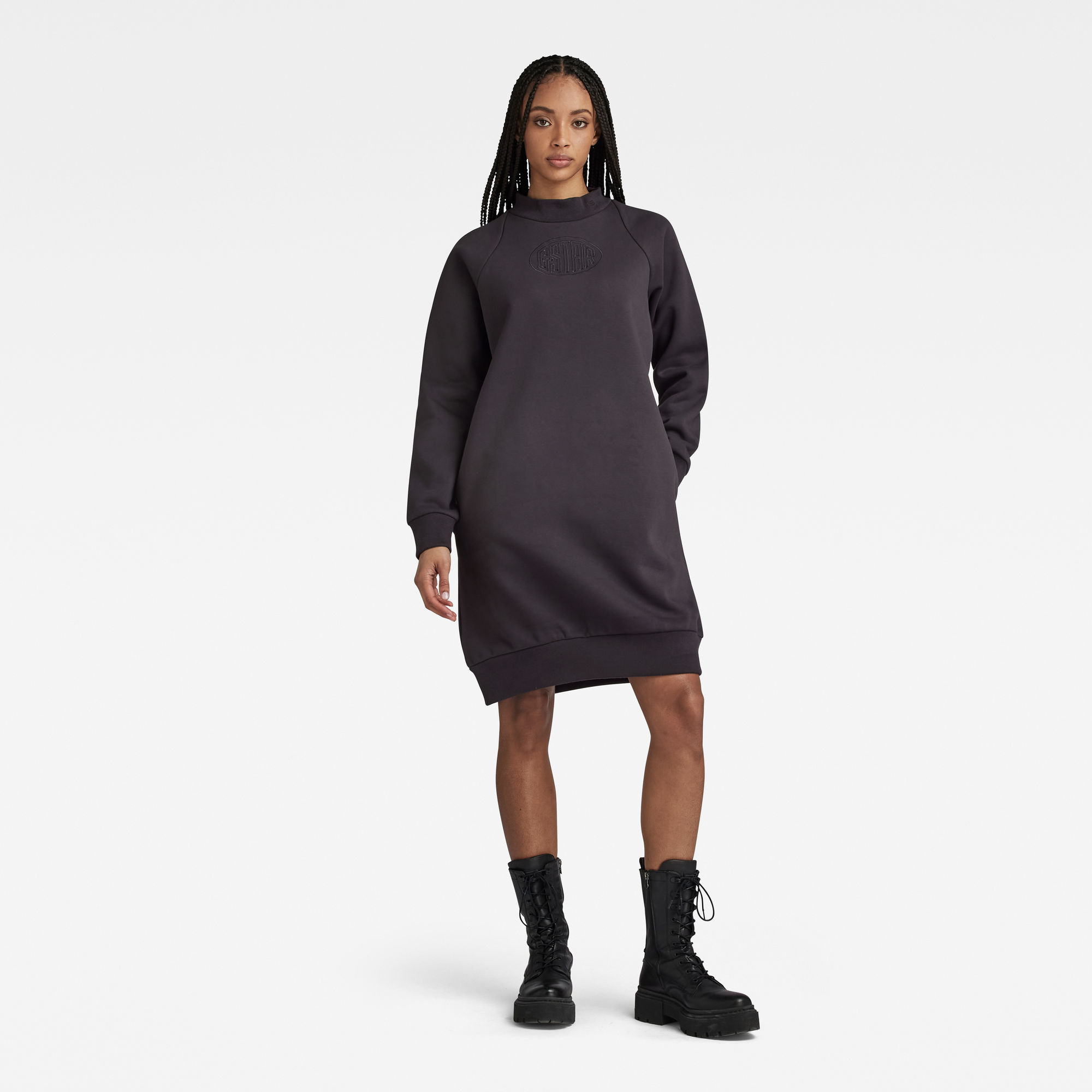 

Mock Raglan Sweat Dress - Grey - Women