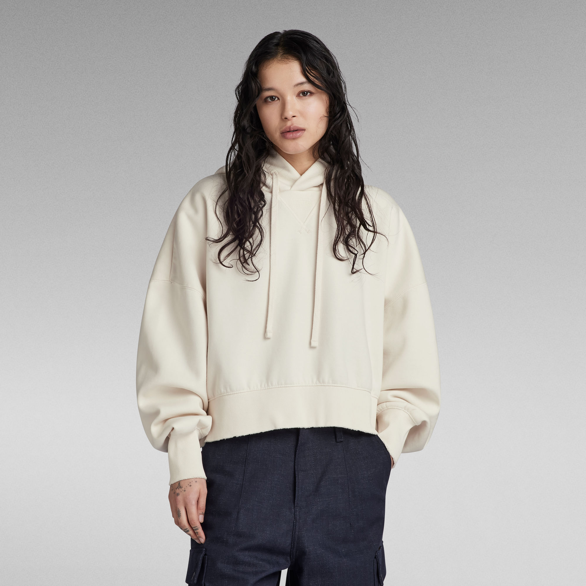 

Oversized Cropped Hoodie - Beige - Women