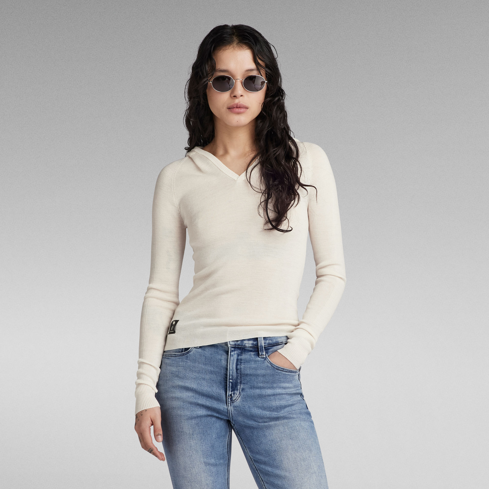 

Hooded Slim Knitted Sweater - Beige - Women