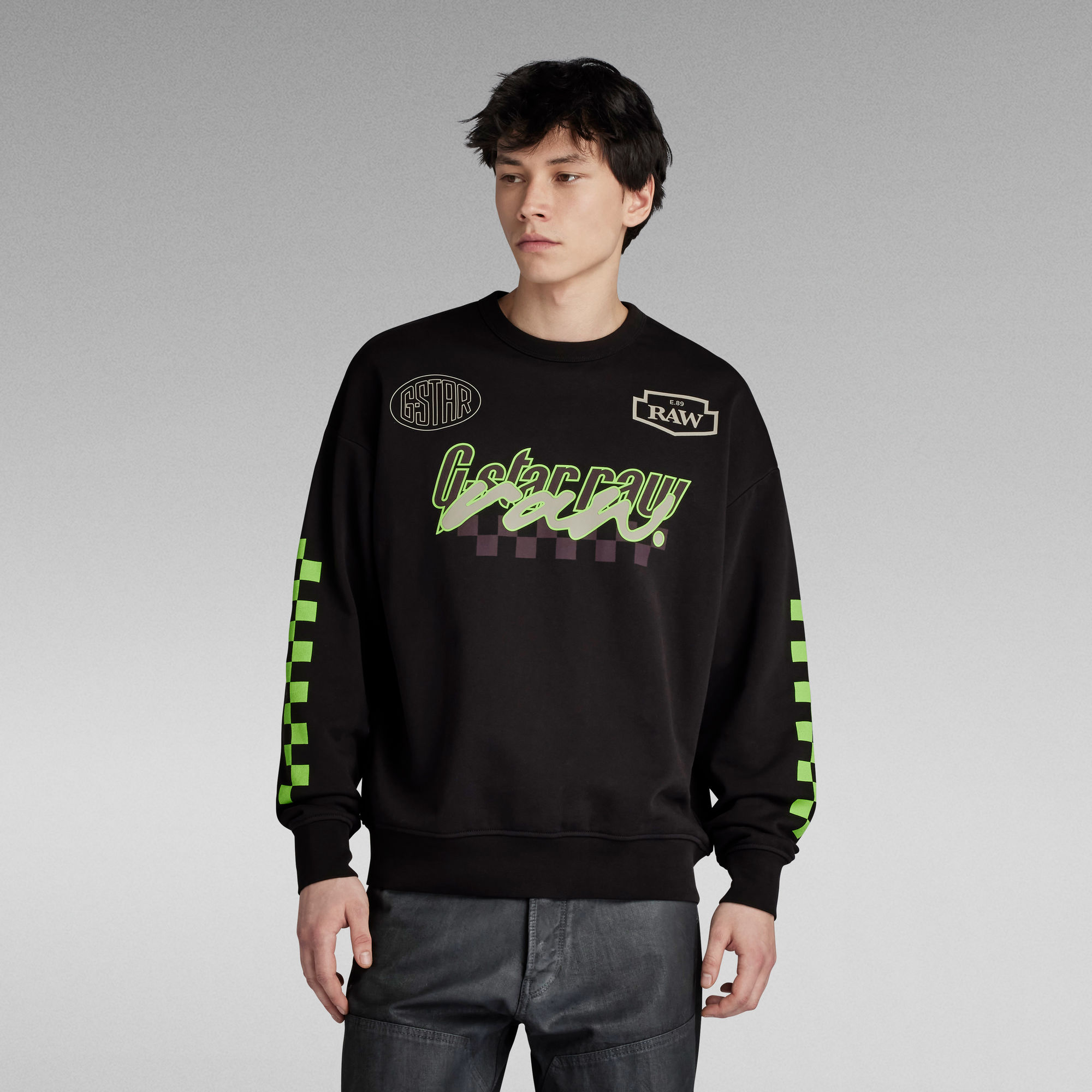 

Moto Sport Graphic Loose Sweater - Black - Men