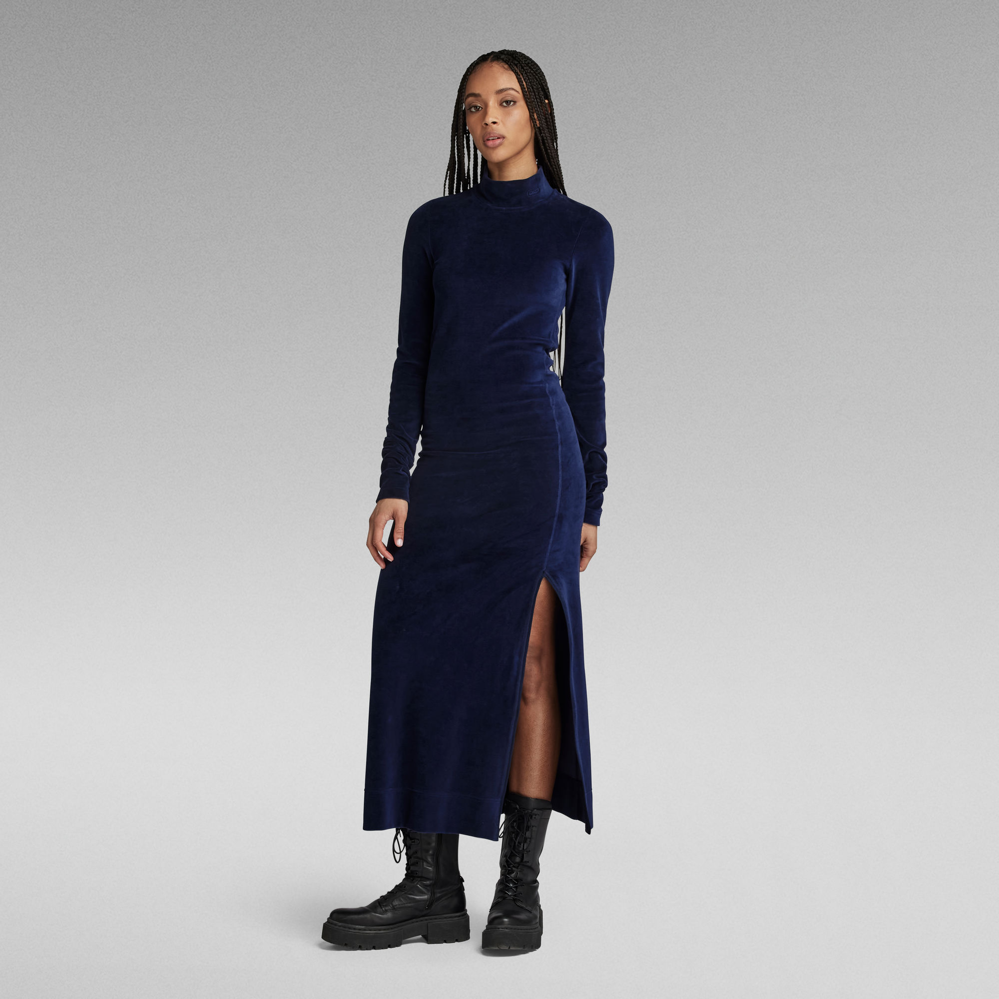 

Velvet Slit Dress - Dark blue - Women