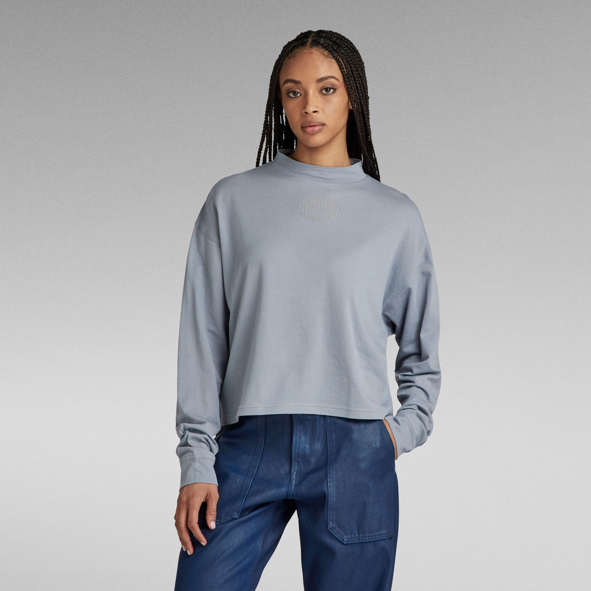 

Mock Graphic Loose Top - Grey - Women