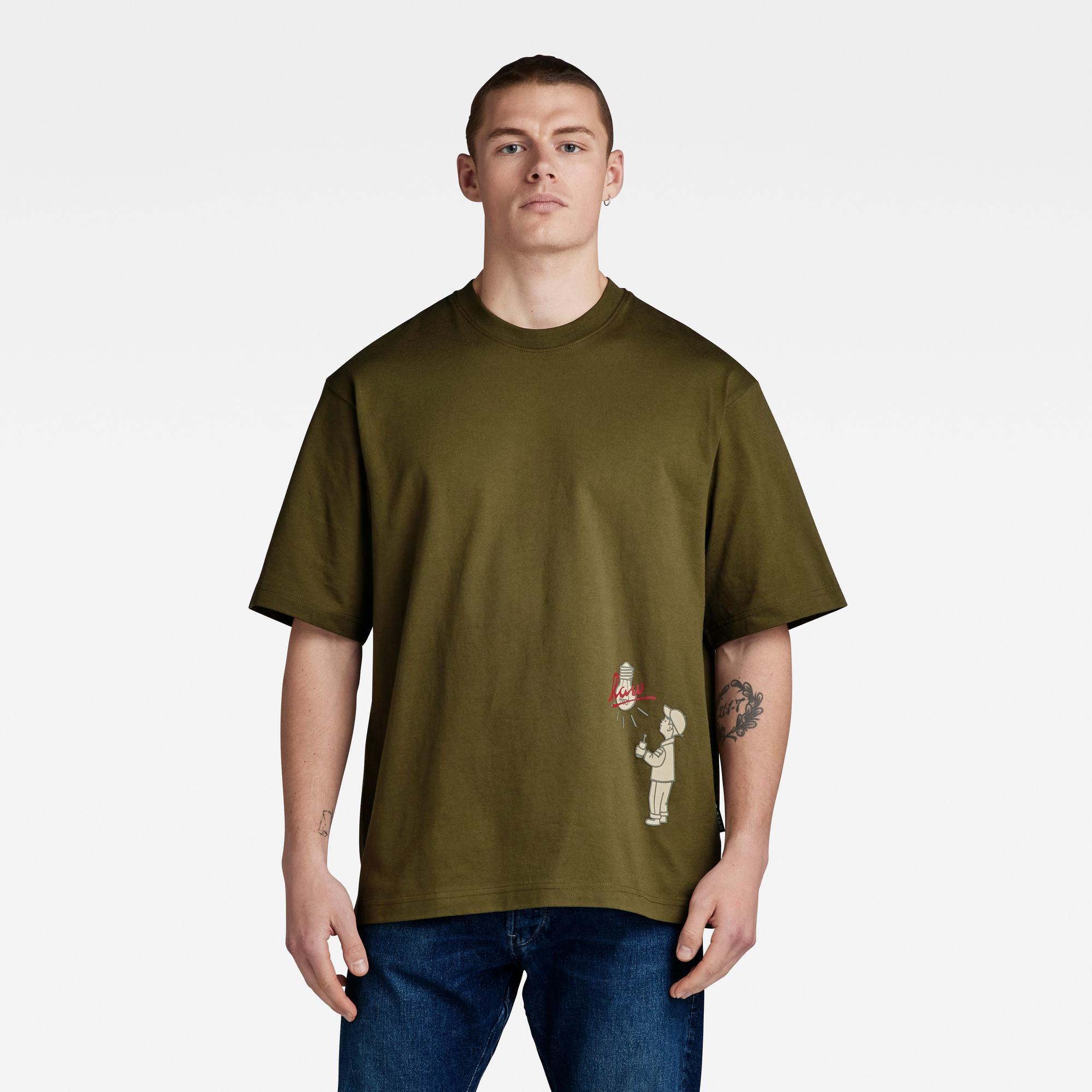 

Light Bulb Graphic Boxy T-Shirt - Groen - Heren