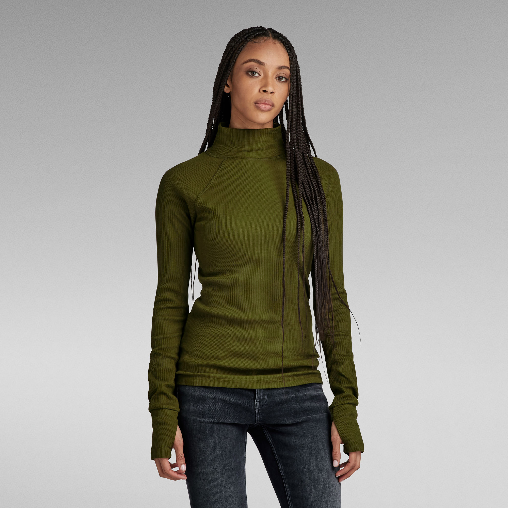 

Slim Rib Mock Top - Green - Women