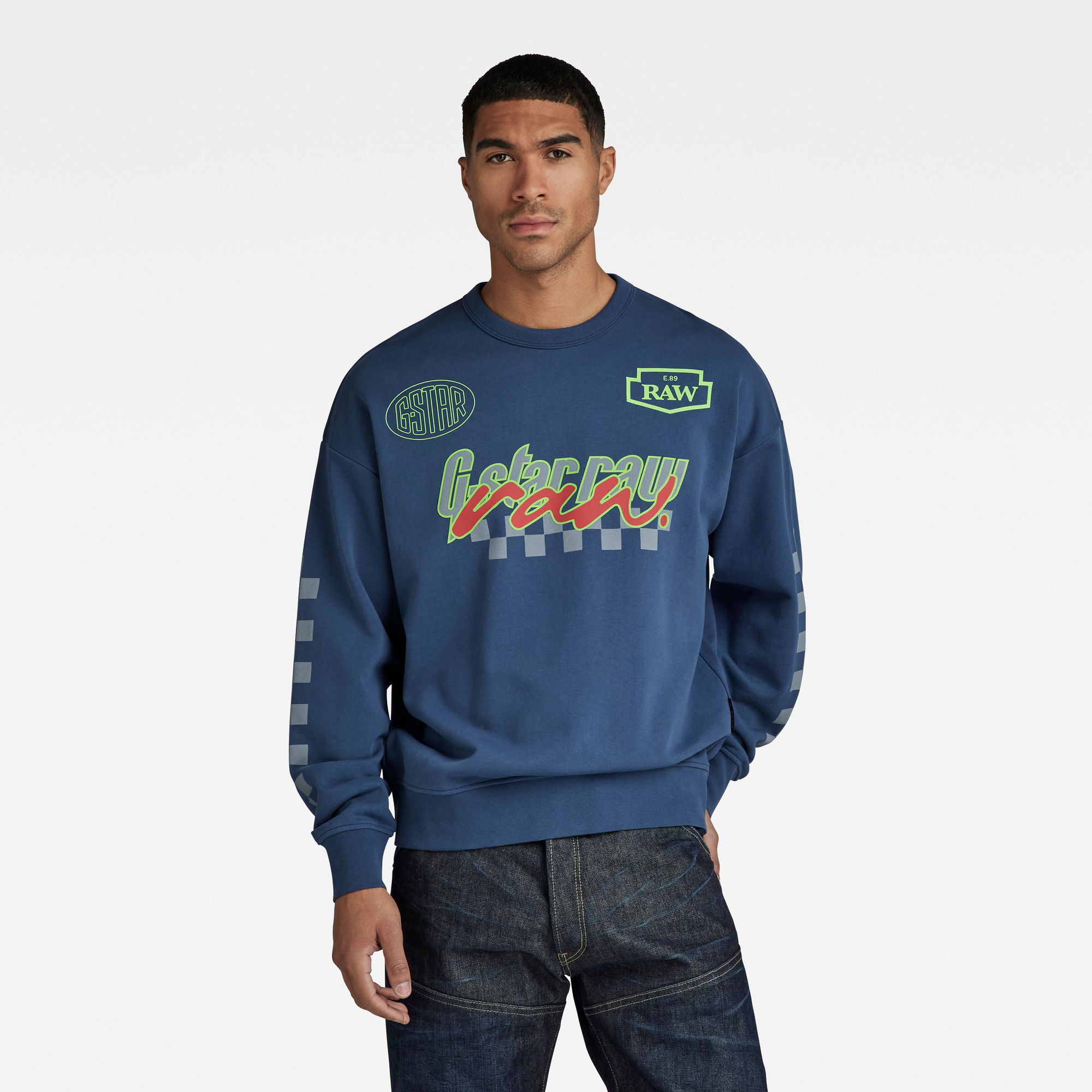 

Moto Sport Graphic Loose Sweater - Medium blue - Men