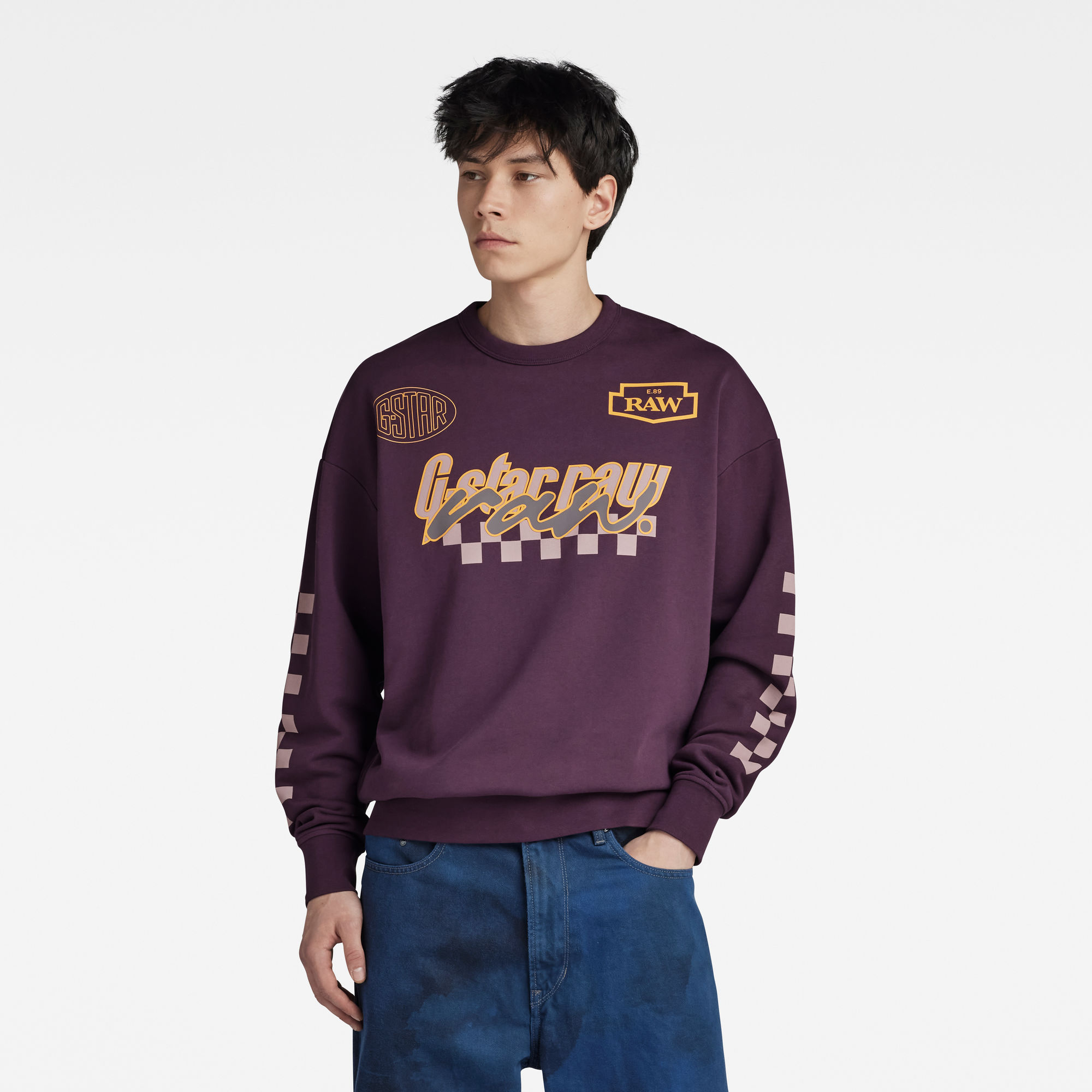 

Moto Sport Graphic Loose Sweater - Purple - Men