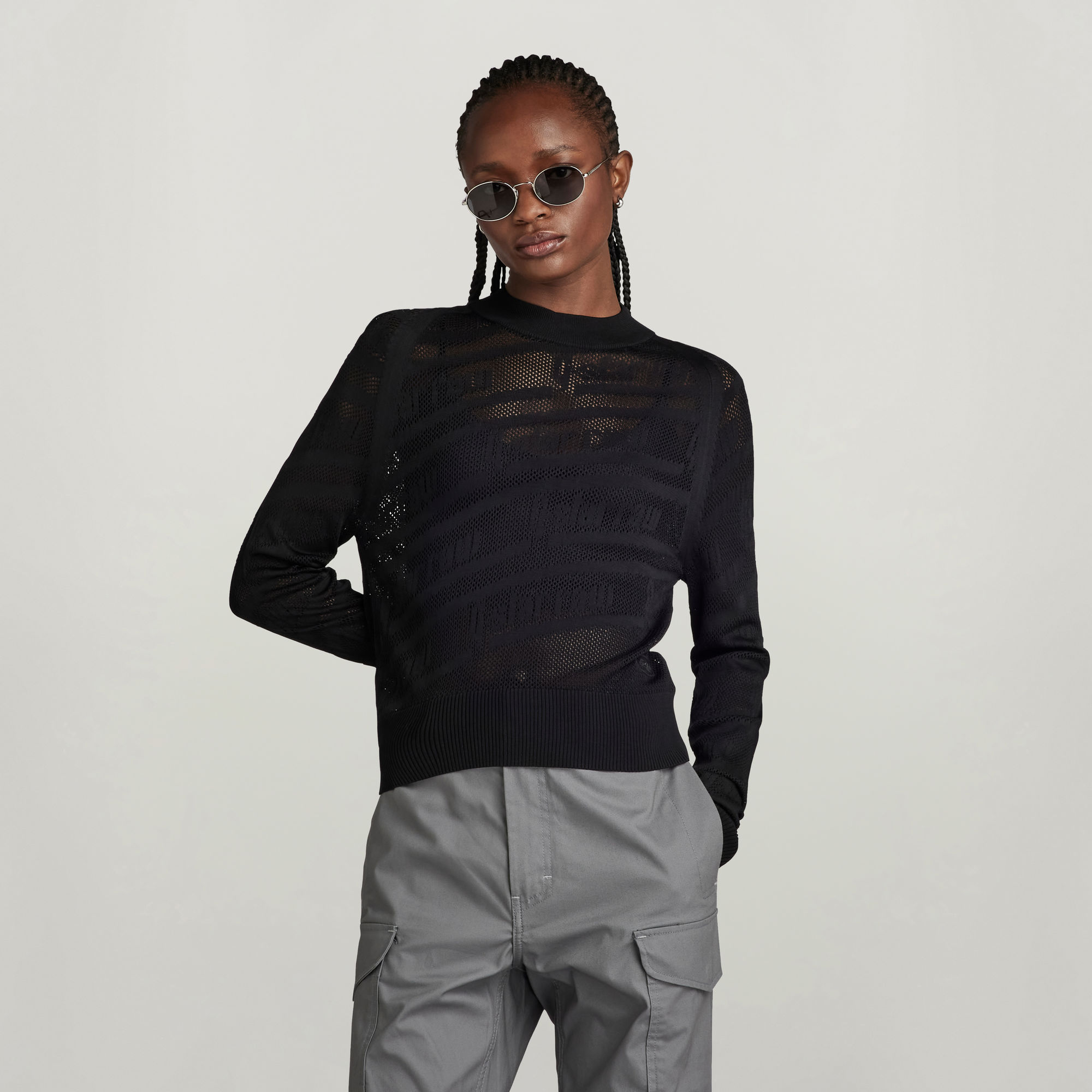 G-Star RAW Pointelle Text Gebreide Trui Zwart Dames