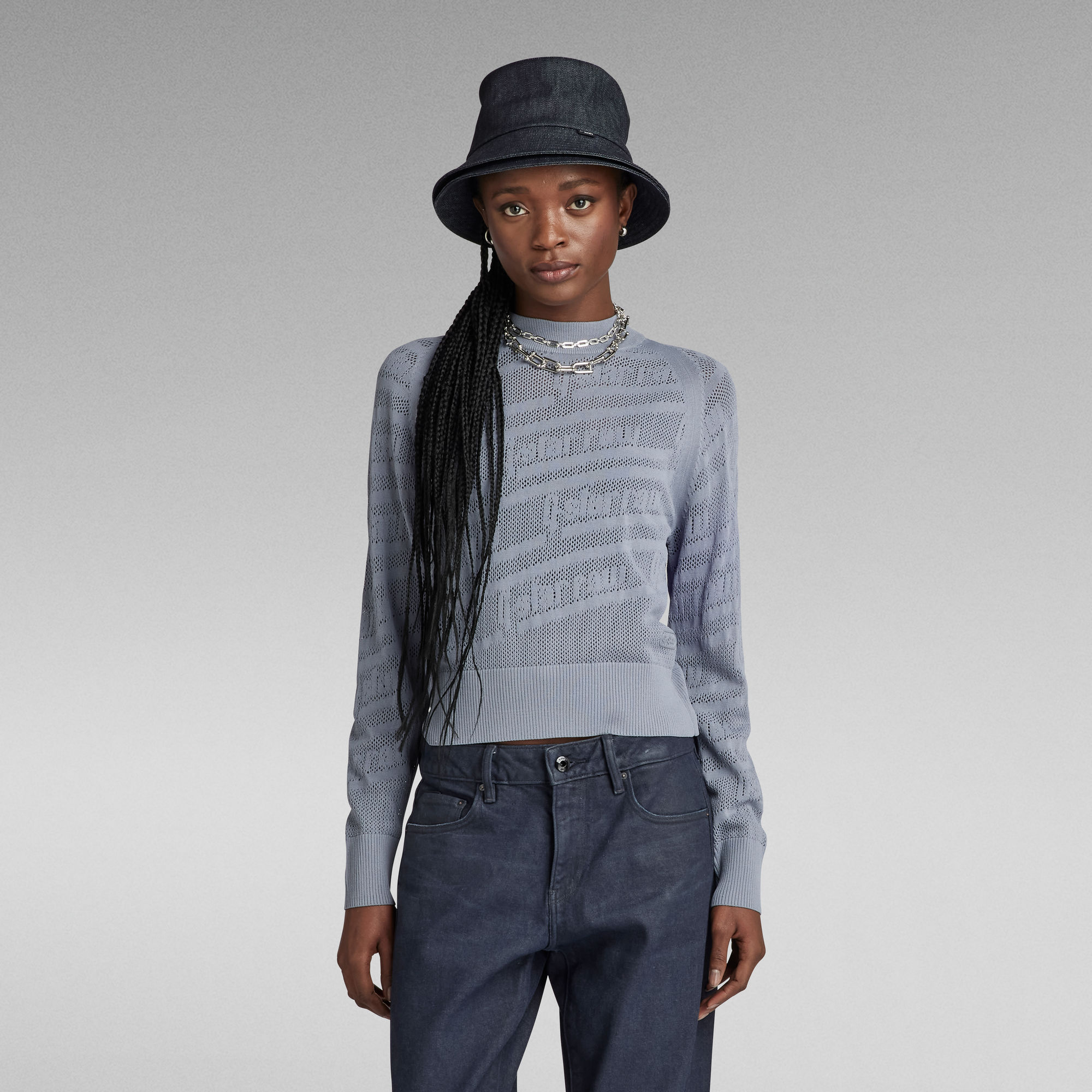 G-Star RAW Pointelle Text Gebreide Trui - Grijs - Dames