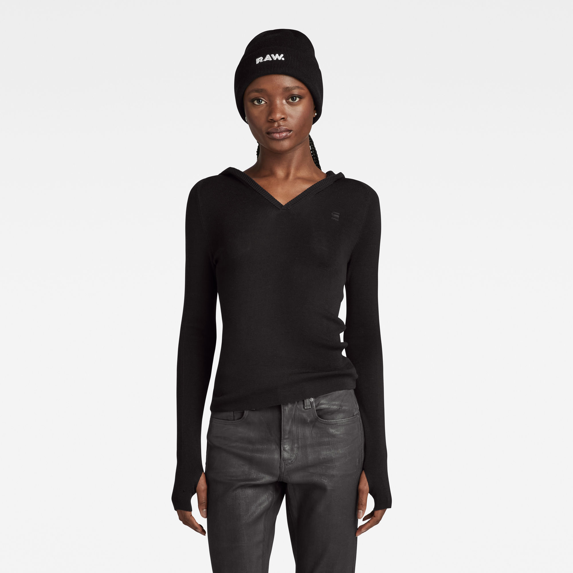 G-Star RAW Gebreide Hoodie Slim Zwart Dames