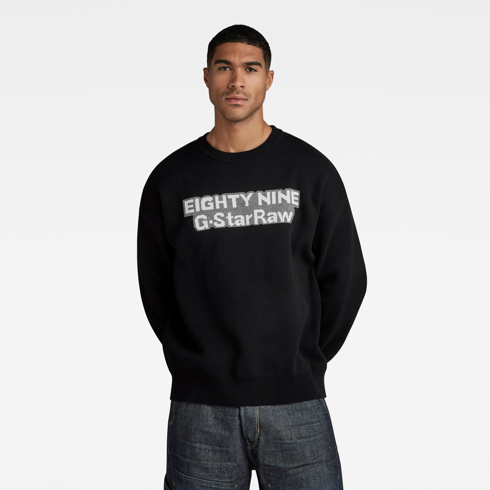 

Graphic Loose Knitted Pullover - Schwarz - Herren