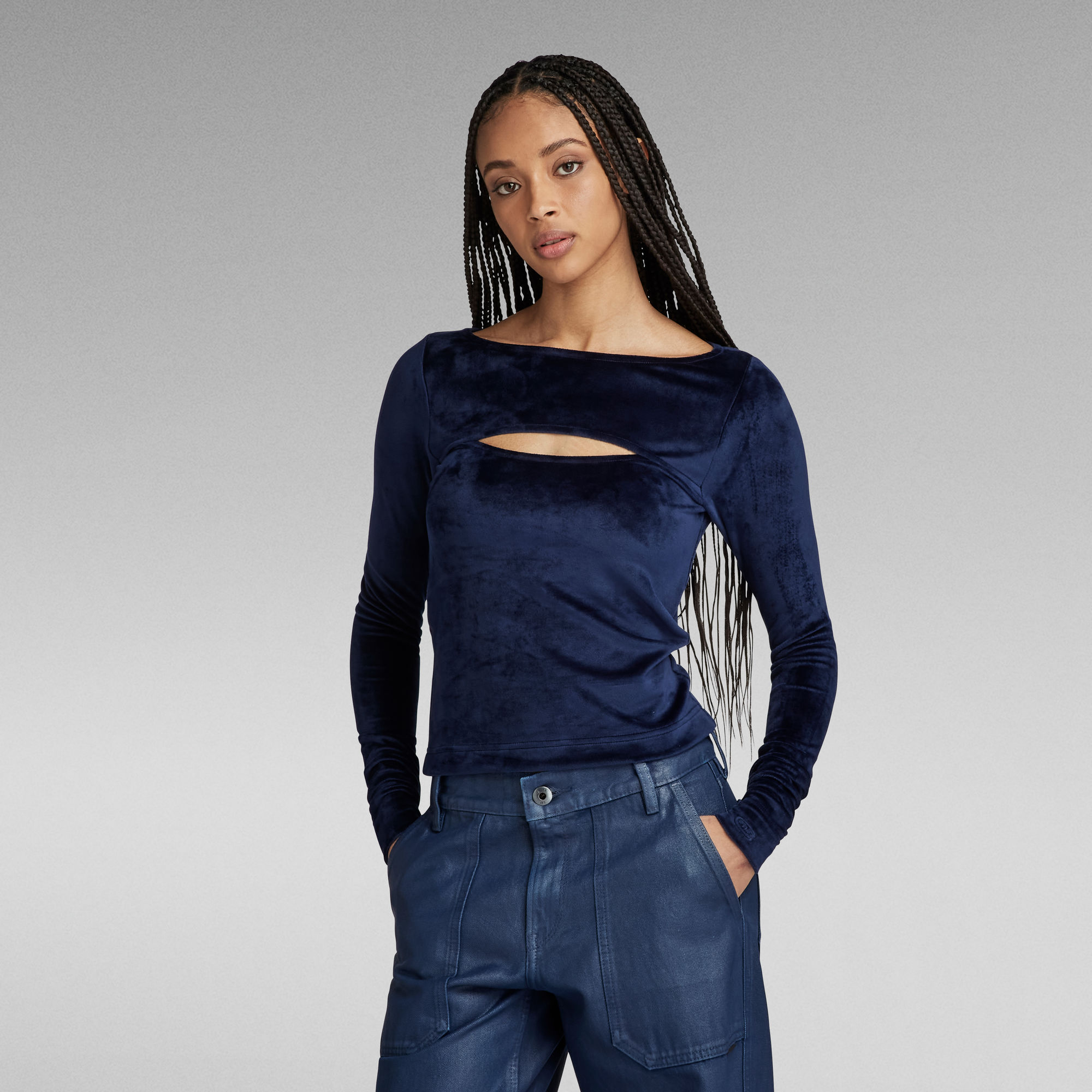 G-Star RAW Cut-Out Slim Boothals Top - Donkerblauw - Dames