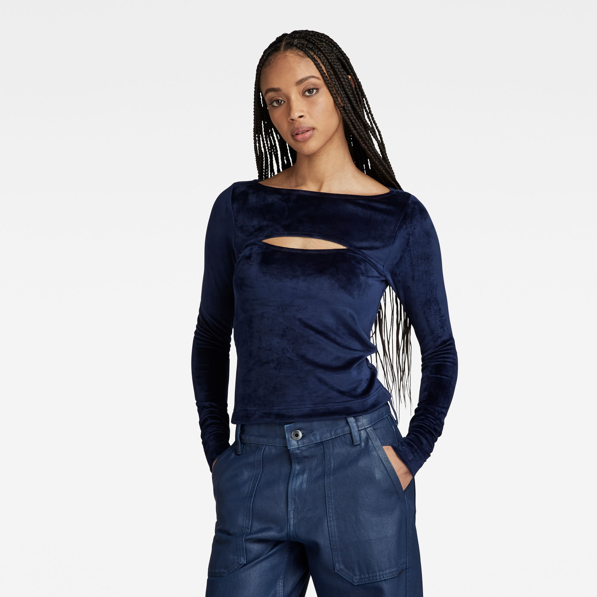 G-Star RAW Cut-Out Slim Boothals Top Donkerblauw Dames