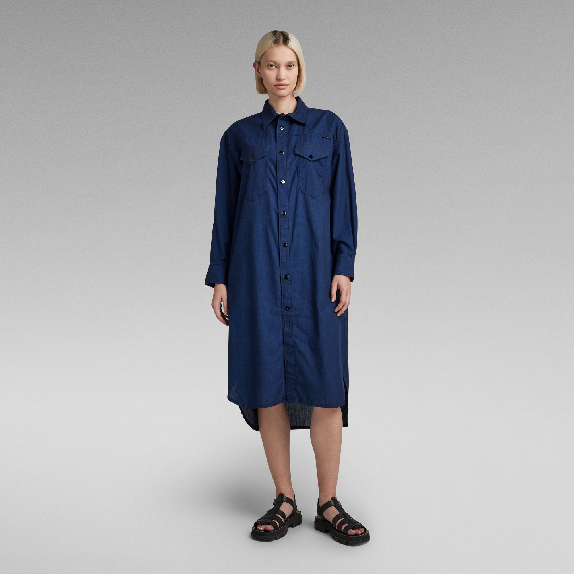 

Long Western Shirt Dress Evergreen - Dark blue - Women