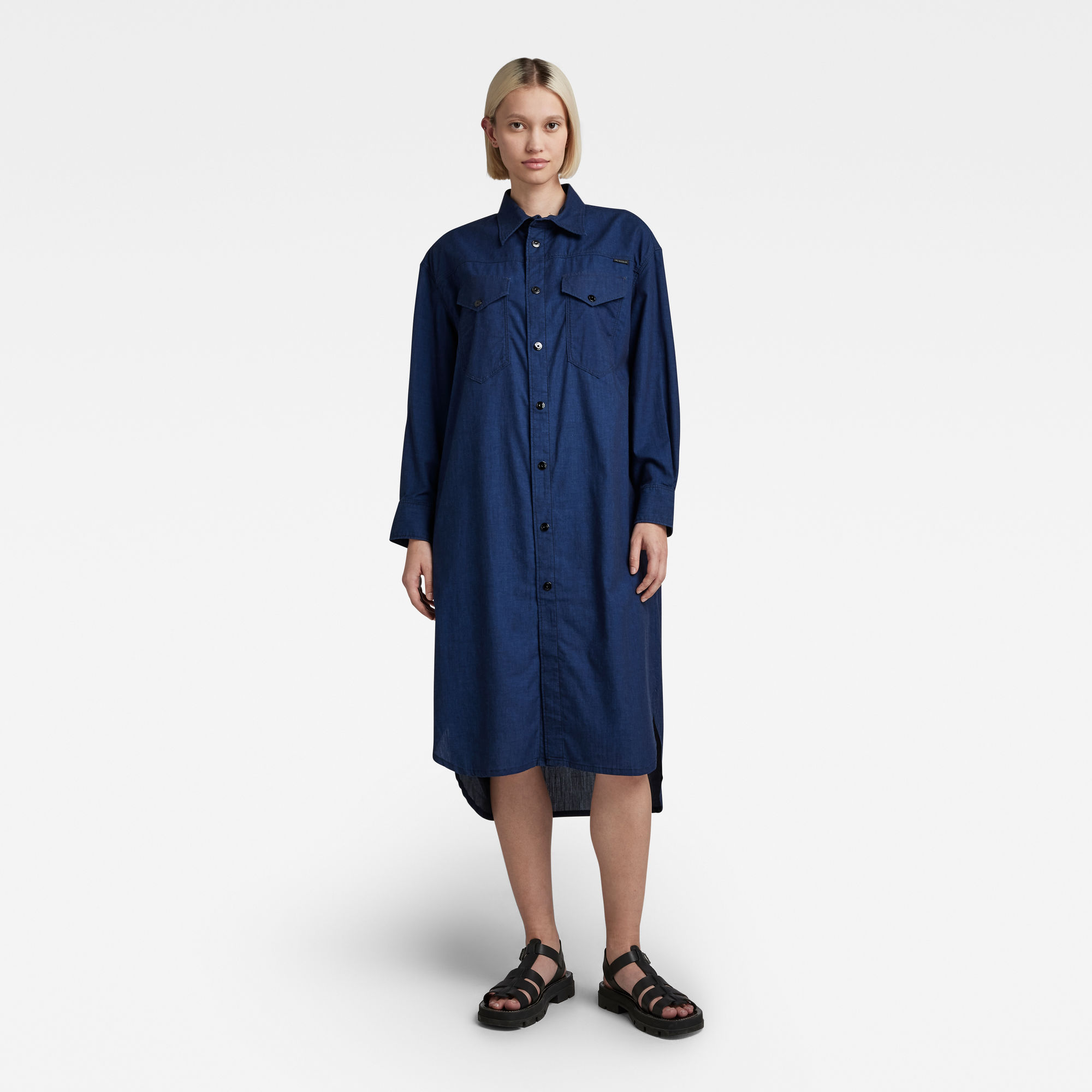 

Long Western Shirt Dress Evergreen - Dark blue - Women