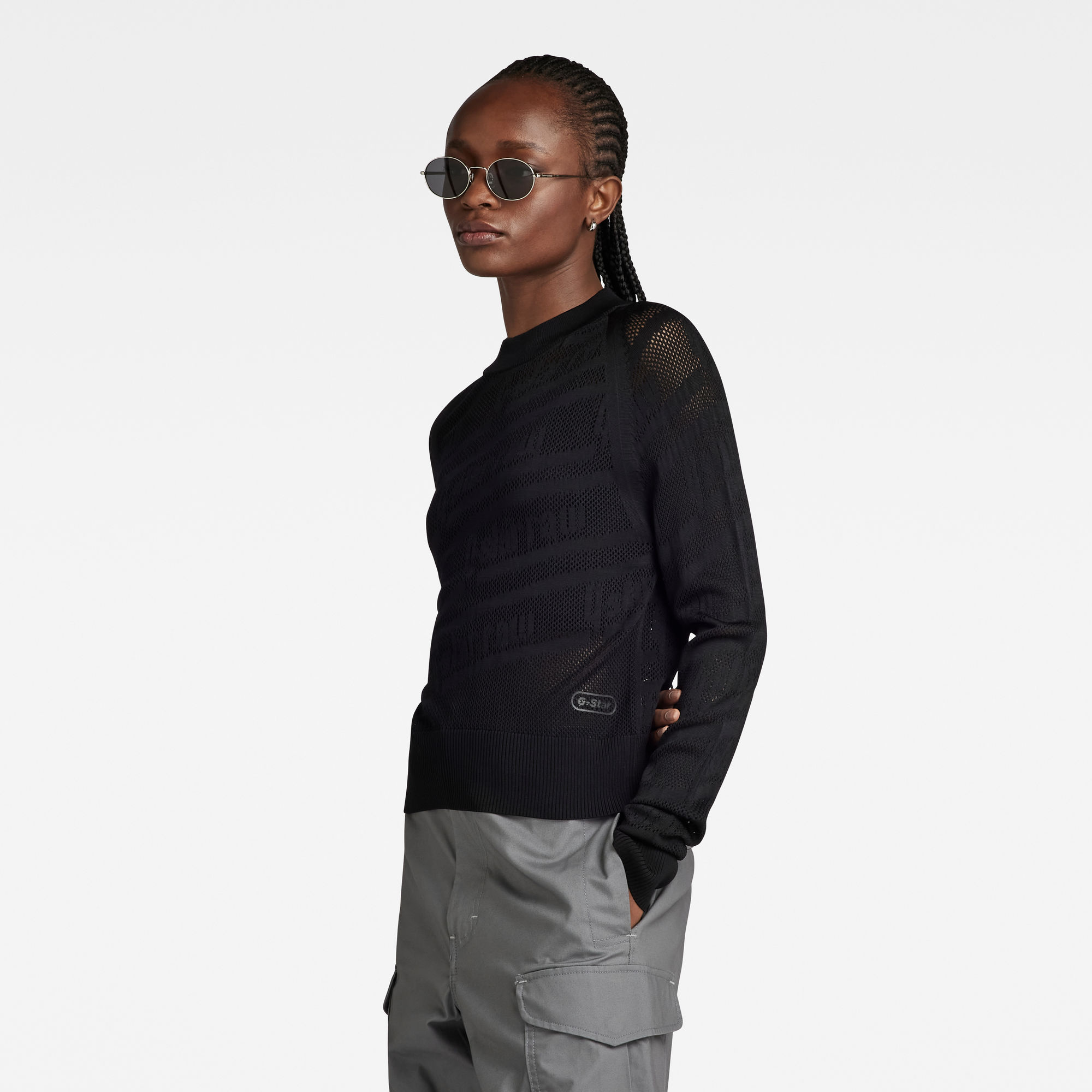 G-Star RAW Pointelle Text Gebreide Trui Zwart Dames