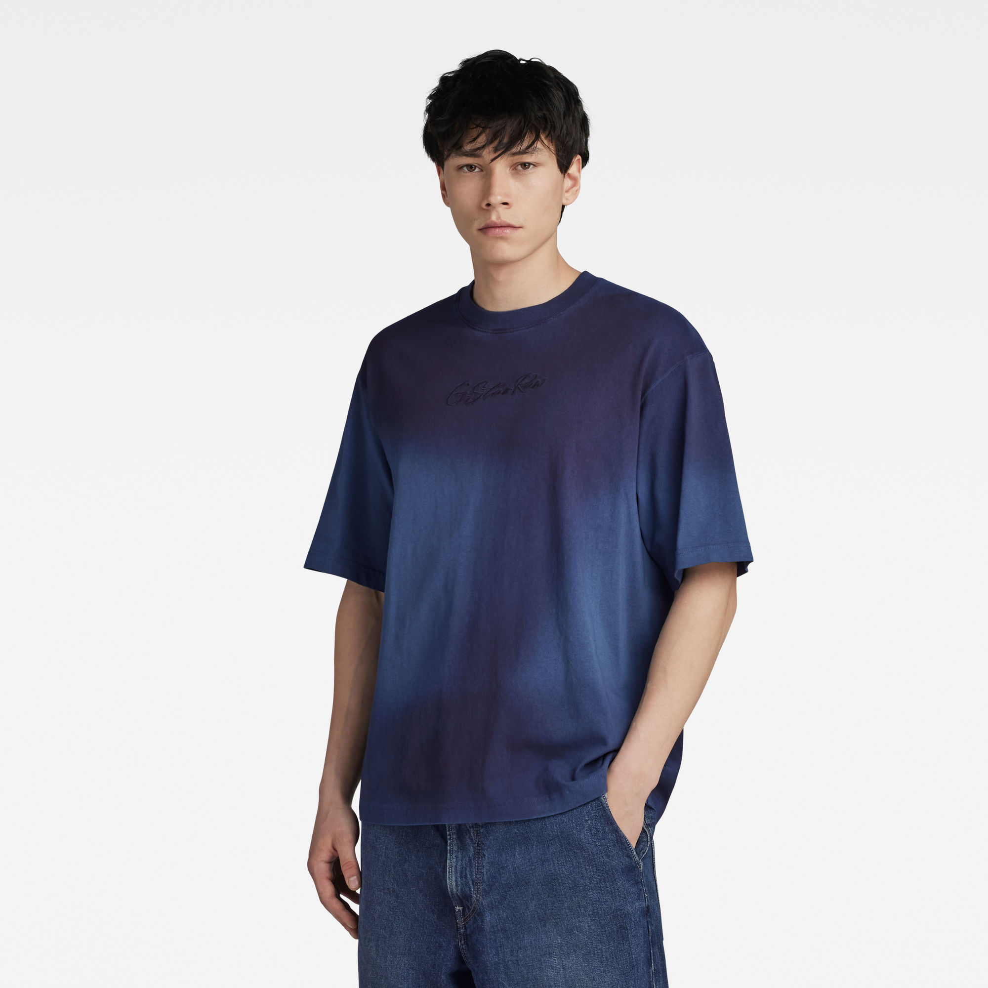 

Hand Sprayed Boxy T-Shirt - Mittelblau - Herren
