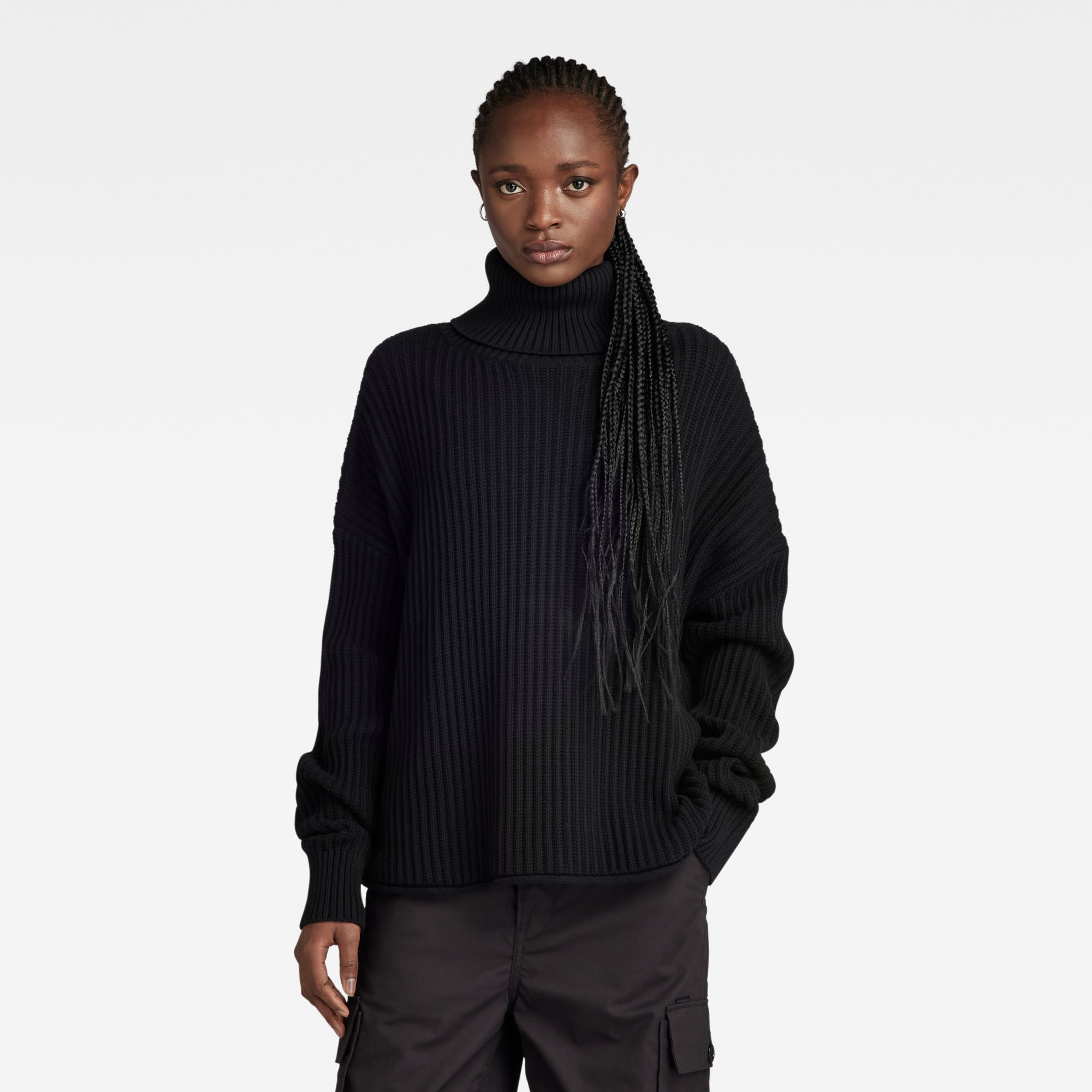 

Loose Turtle Knitted Sweater - Black - Women