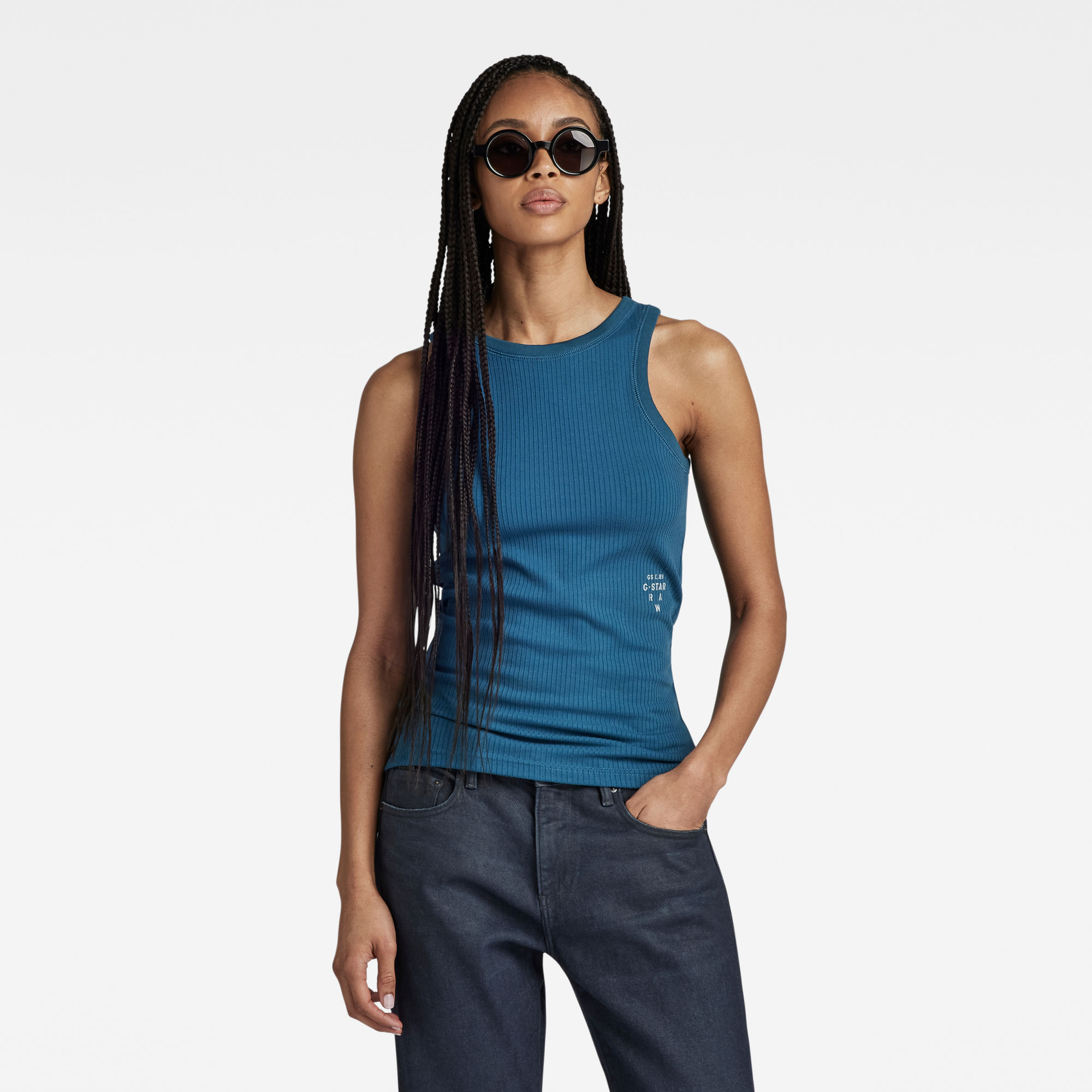 

Rib Tanktop - Mittelblau - Damen