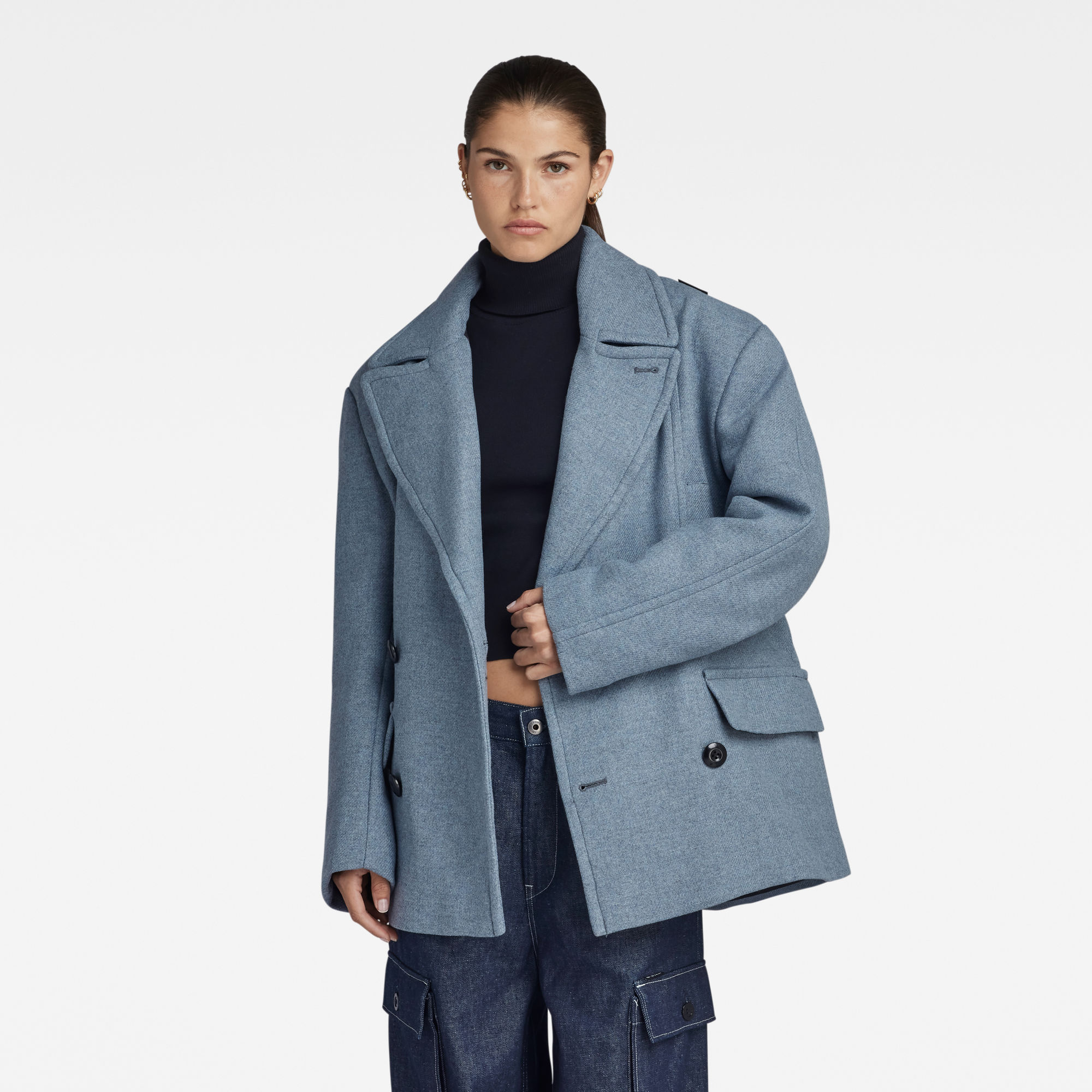 g-star raw women premium heavy wool oversized blazer grey size l