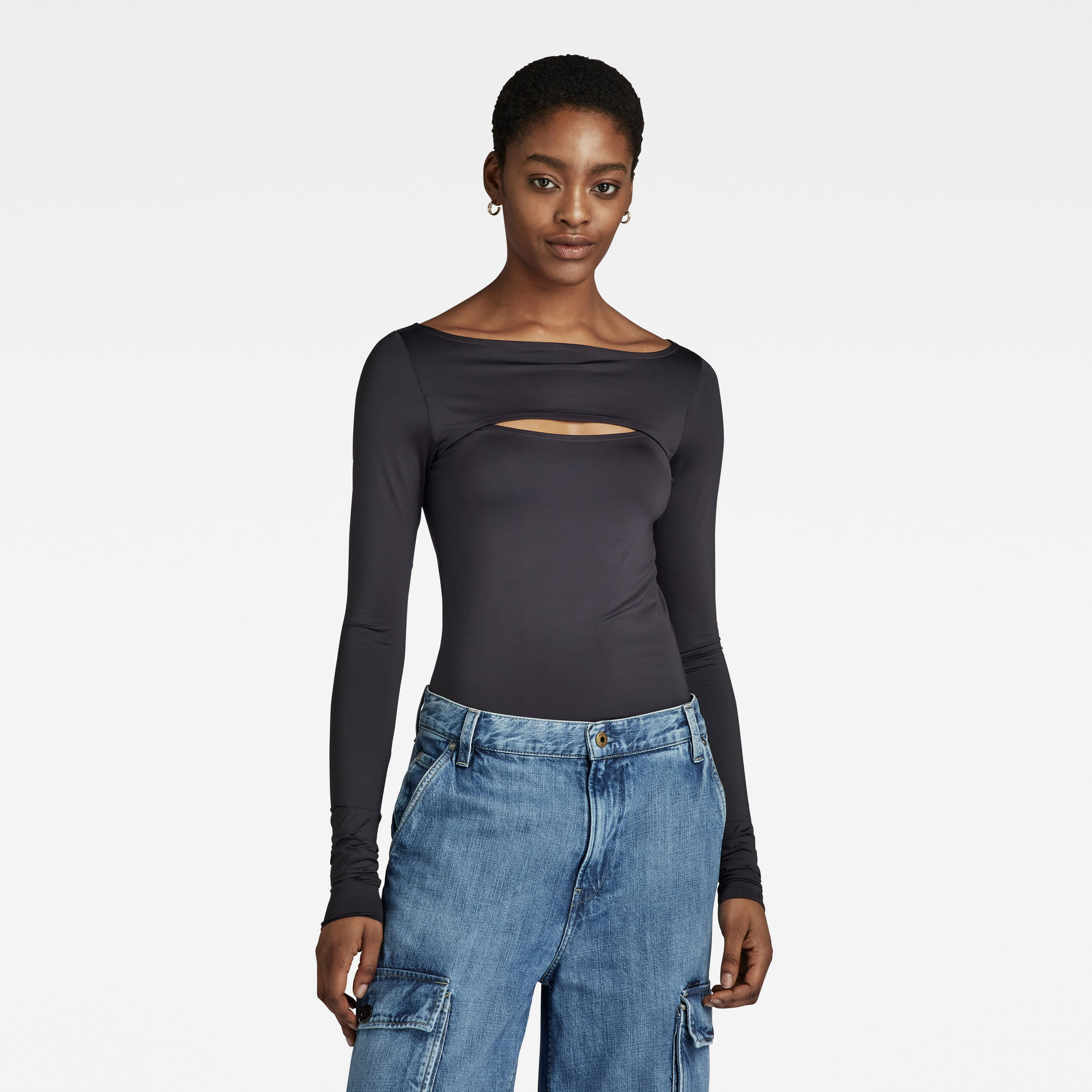 

Cut-Out Slim Boothals Top - Grijs - Dames